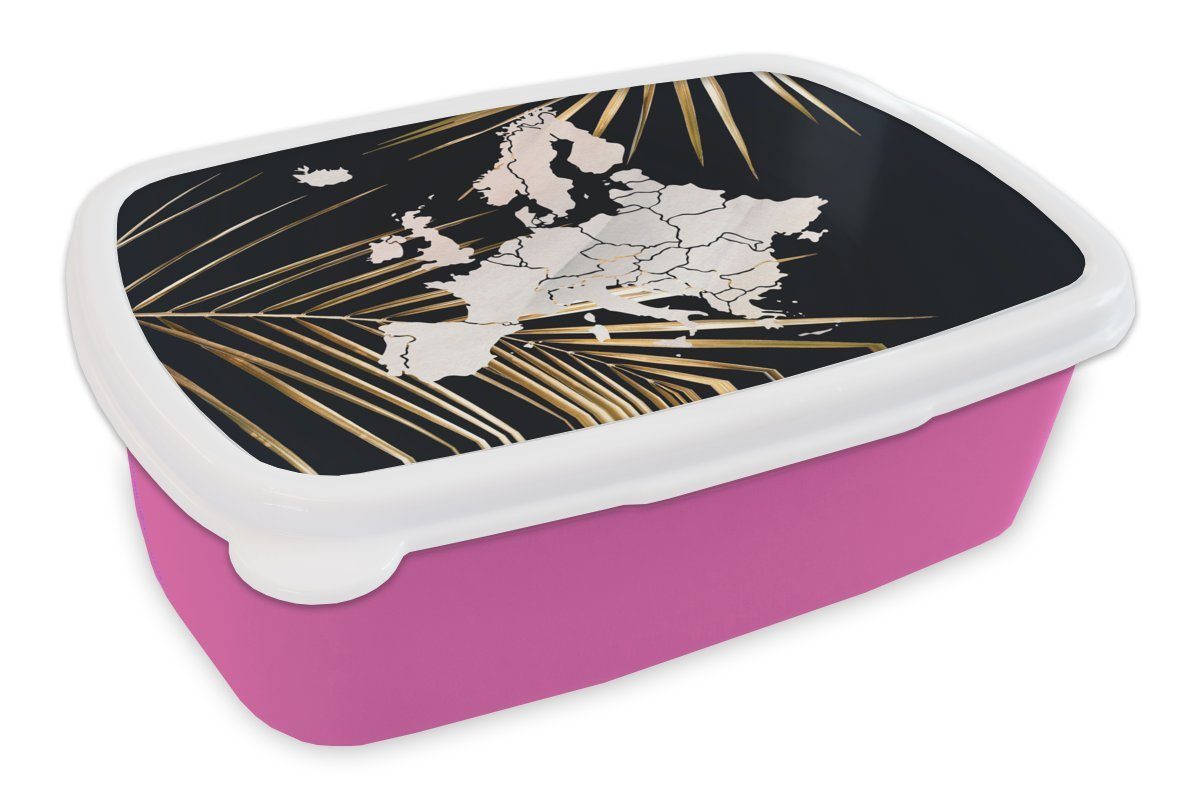 MuchoWow Lunchbox Karte - (2-tlg), rosa für Europa Erwachsene, Brotbox Snackbox, - Palme, Mädchen, Kunststoff, Kunststoff Brotdose Kinder
