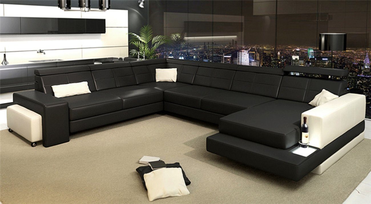 Eck Couchen Polster Ecksofa, JVmoebel Leder Schwarz Luxus Design Sofa Couch Sitz Garnitur