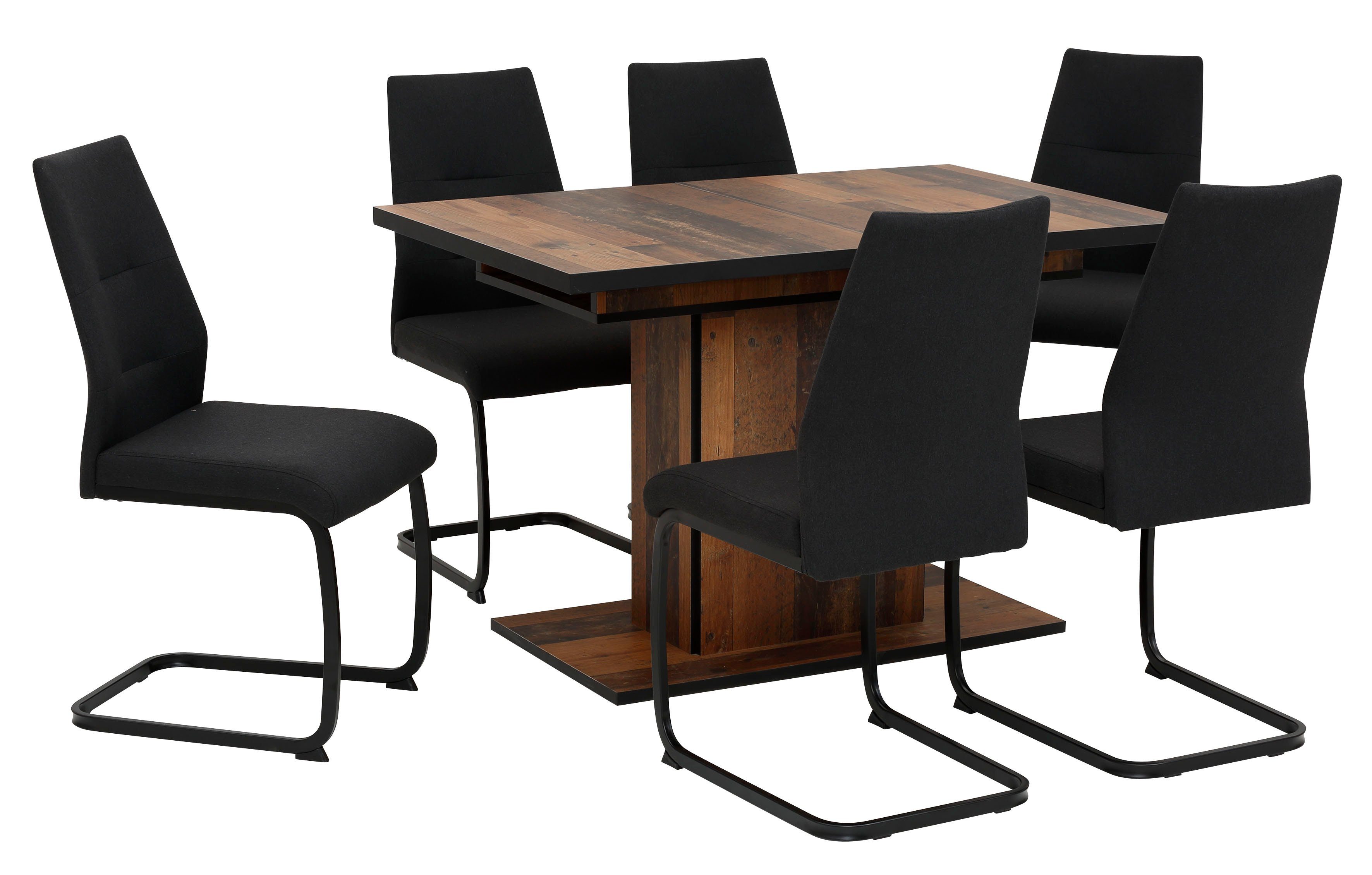 Essgruppe 120 HELA ausziehbar Oldwood/Bezug Tisch Oldwood / 6 KG | 7-tlg., | Schwarz 140 Belastbarkeit -160 Stühle), Schwarz Ariana, waterfree 1 (Set, cm,