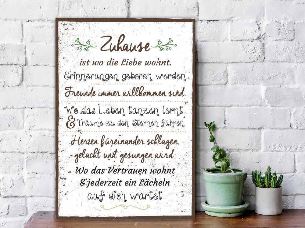 GRAVURZEILE Holzbild mit Spruch - Zuhause ist wo die Liebe wohnt - Holzschild -, (1 St), Geschenk