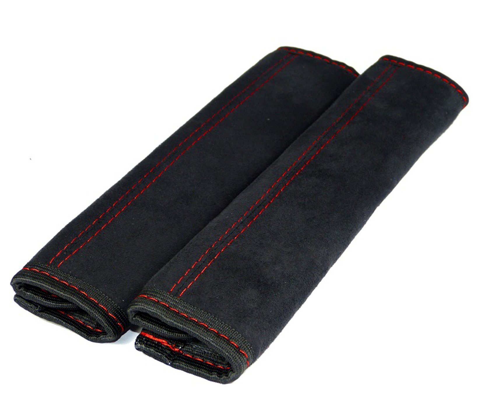 L & P Car Design Gurtpolster Gurtschoner Auto in Schwarz mit roter Naht Sicherheitsgurt, (2 Stück), Microfaser
