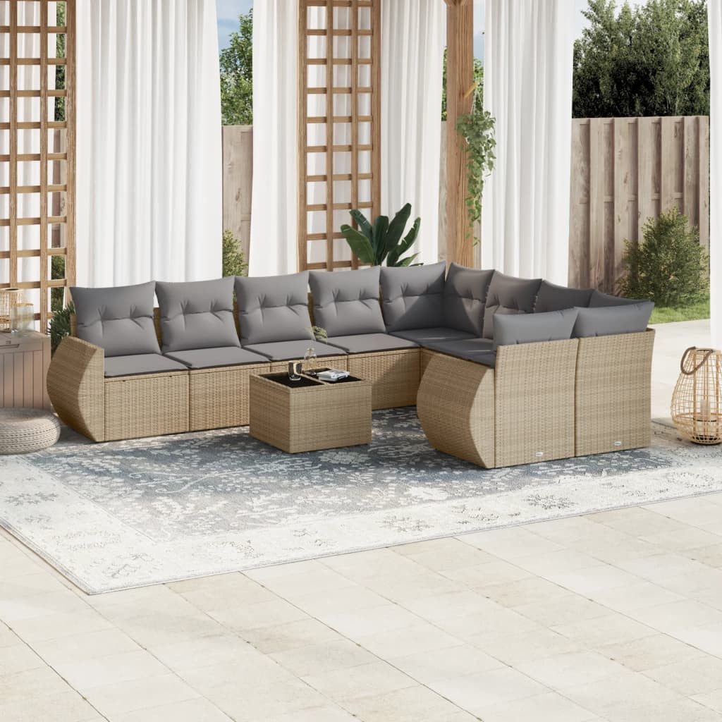 vidaXL Sofaelement 10-tlg. Garten-Sofagarnitur mit Kissen Beige Poly Rattan (1 St)