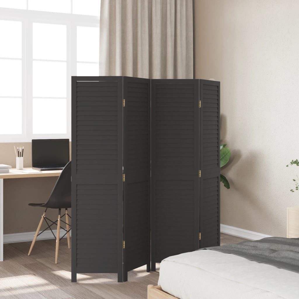 vidaXL Raumteiler 4-tlg. Paravent Schwarz Massivholz günstig online kaufen