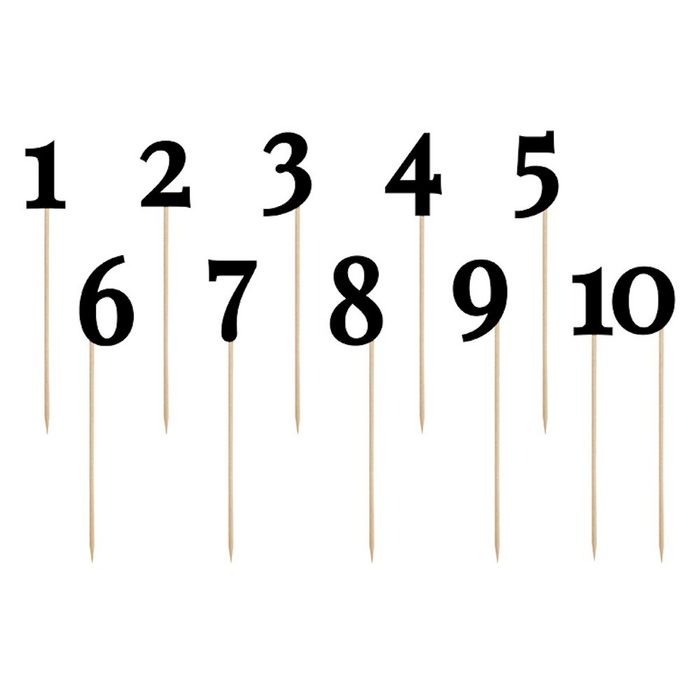 partydeco Einweggeschirr-Set Caketopper Tischnummern in Schwarz 24-26 cm