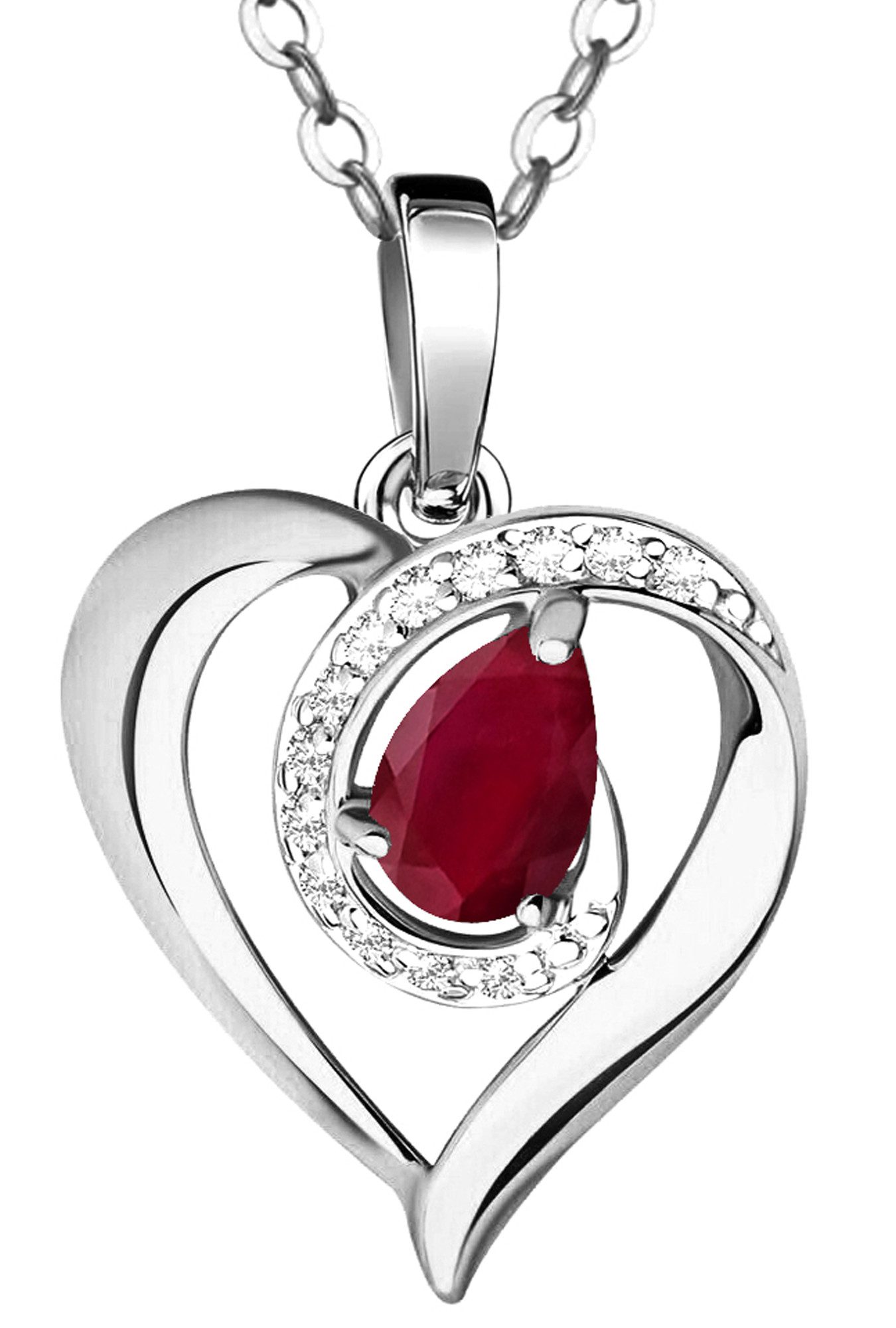 Herzkette echter Rubin rot 925 Silber Silberkette Damenkette Halskette Schmuck