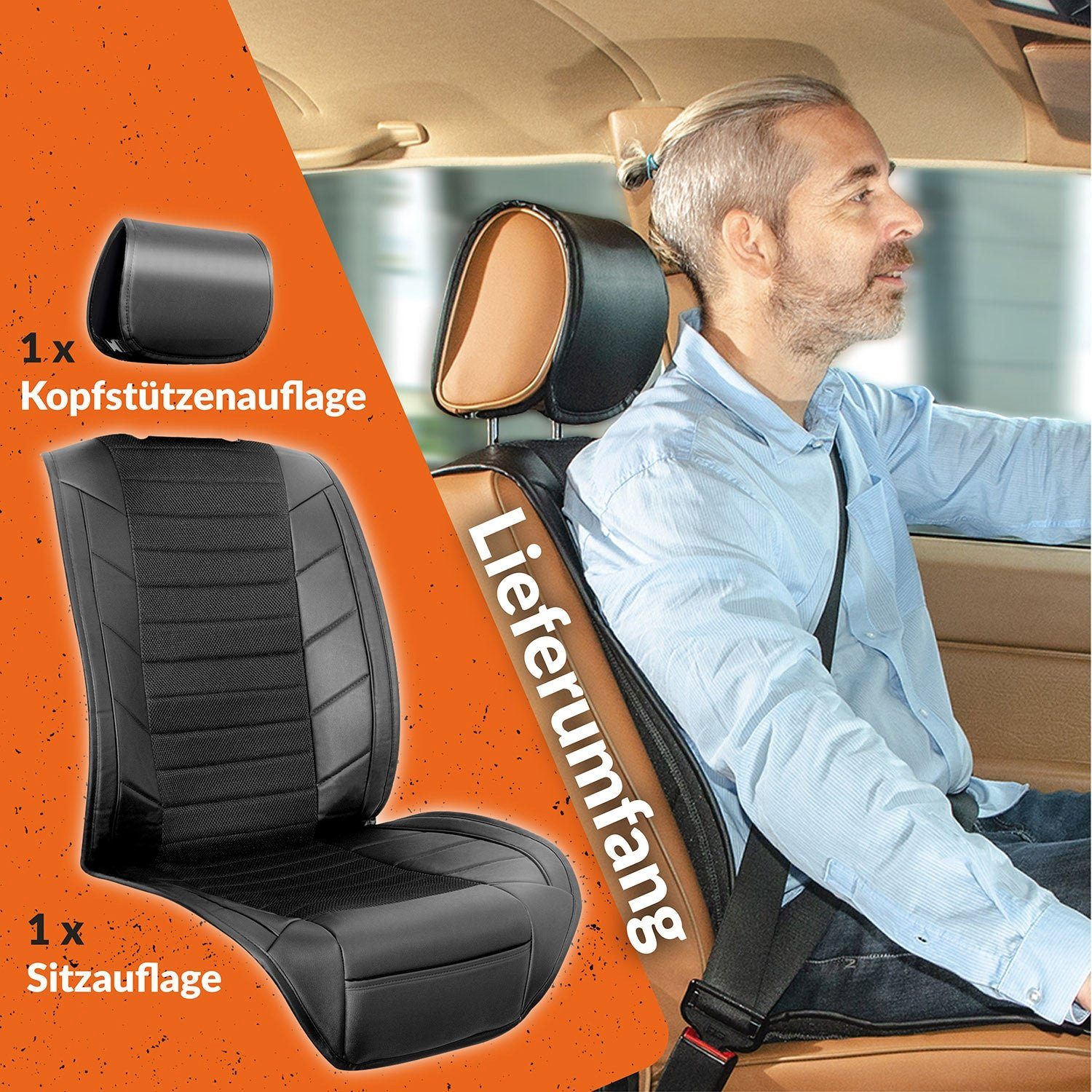 Vorne Rücksitz mit Optik Auto-Sitzbezüge Autositzauflage Upgrade4cars Vordersitze Schwarz, Organizer Leder