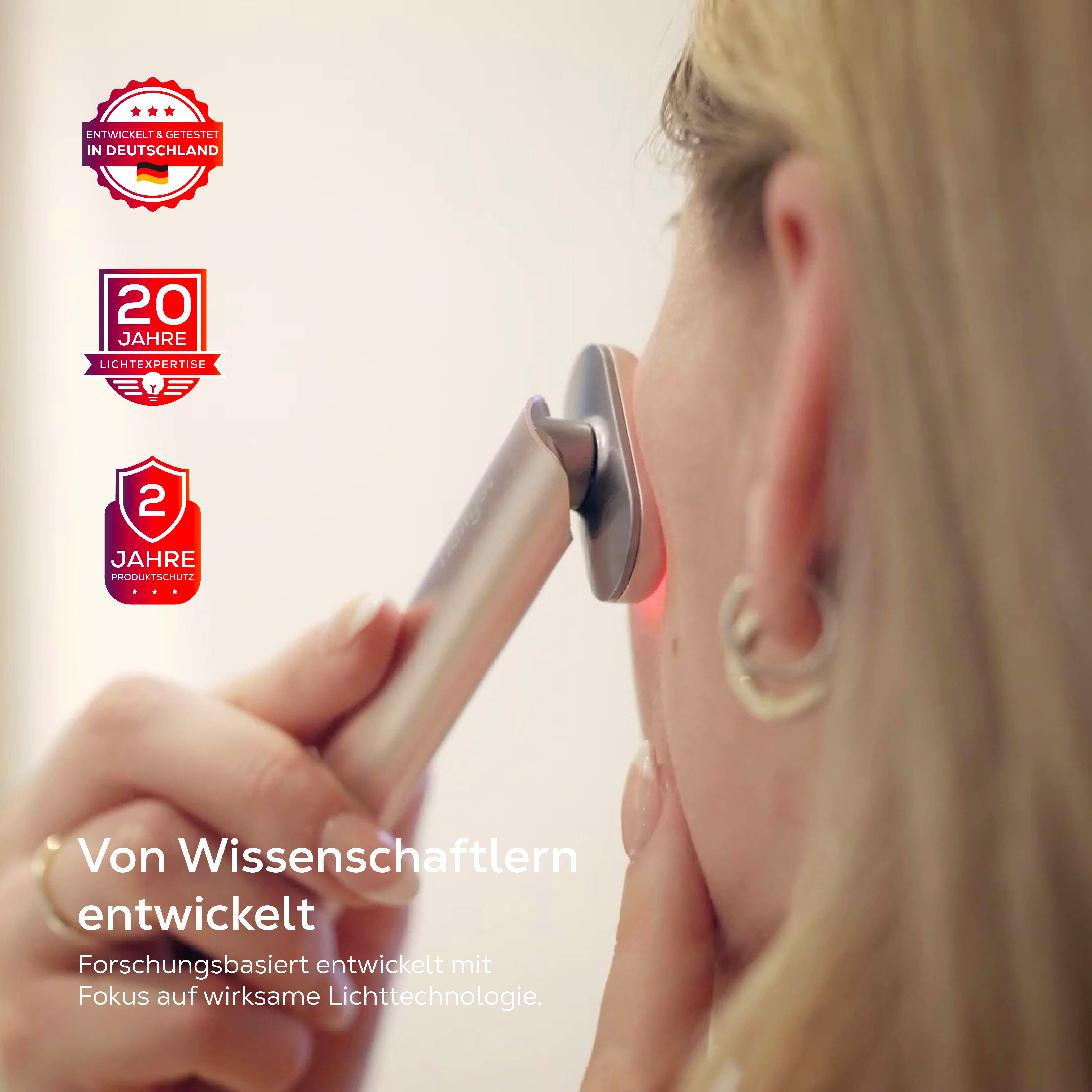 heilys® Gesichtsmassagegerät heilys® FaceWand, Rotlichtlampe Gesicht, 5-in-1 Beauty Gerät mit EMS, Rot- & Blaulicht, Ideal für Zuhause und unterwegs