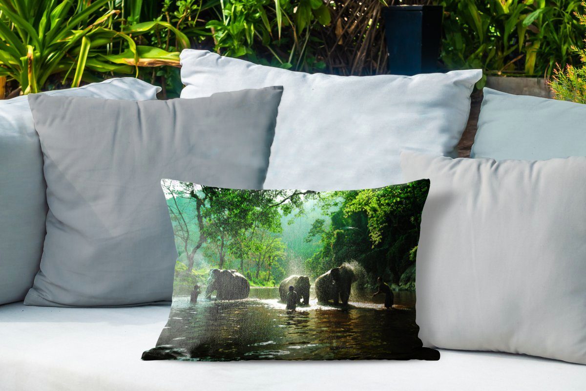 MuchoWow Dekokissen Elefant - Wasser Bäume - - Tiere, Dekokissenbezug, Kissenhülle Polyester, - Grün Outdoor-Dekorationskissen