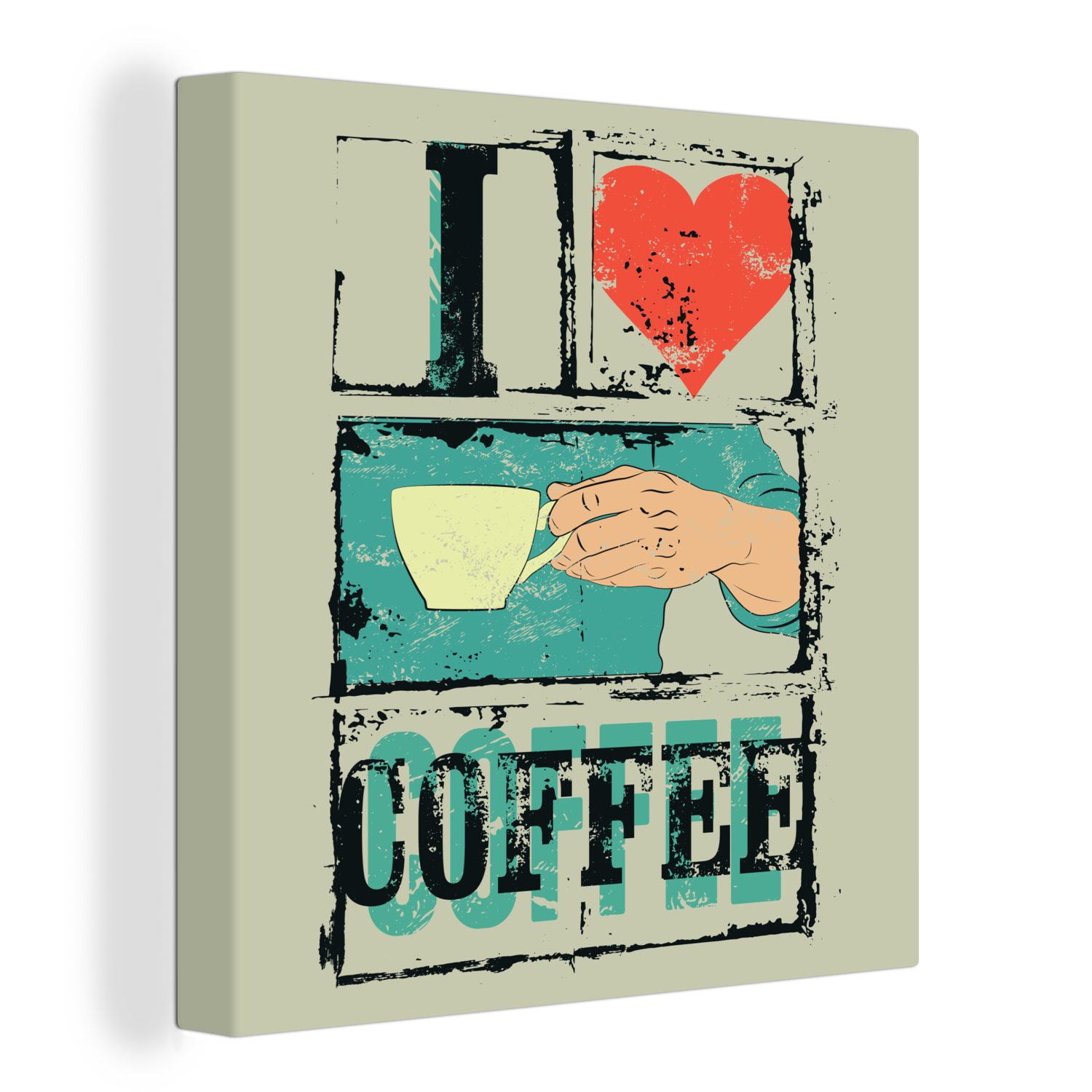 OneMillionCanvasses® Leinwandbild Kaffee - Zitate - Vintage - Ich liebe Kaffee - Sprichwörter, (1 St), Leinwand Bilder für Wohnzimmer Schlafzimmer