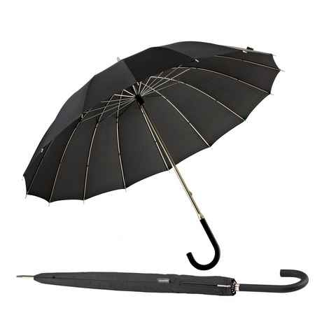 EuroSCHIRM® Stockregenschirm Metropolitan®, schwarz, mit 16 Segmenten und eleganter Dachwölbung