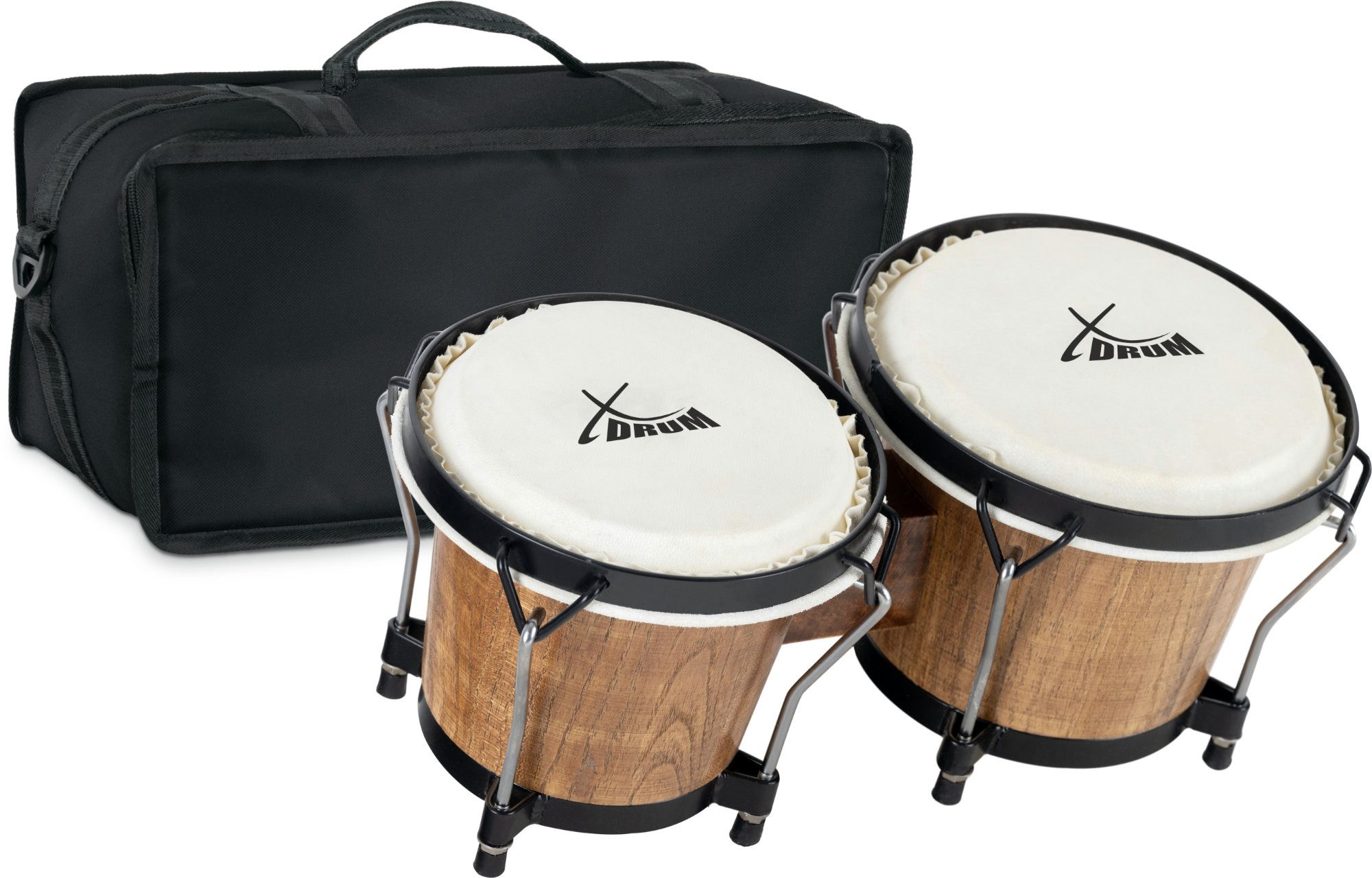XDrum Bongo Bongos Club - 6" Macho und 7" Hembra,Spar-Set, 3-St., inkl. Stimmschlüssel & Bongotasche, mit Naturfellen und professionellem Stimmsystem