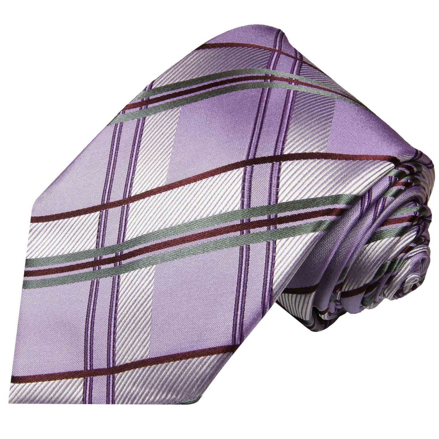 Schottenmuster (8cm), Paul Designer Schlips Seidenkrawatte silber Herren 100% 507 Malone Seide violett Krawatte grau Breit lila