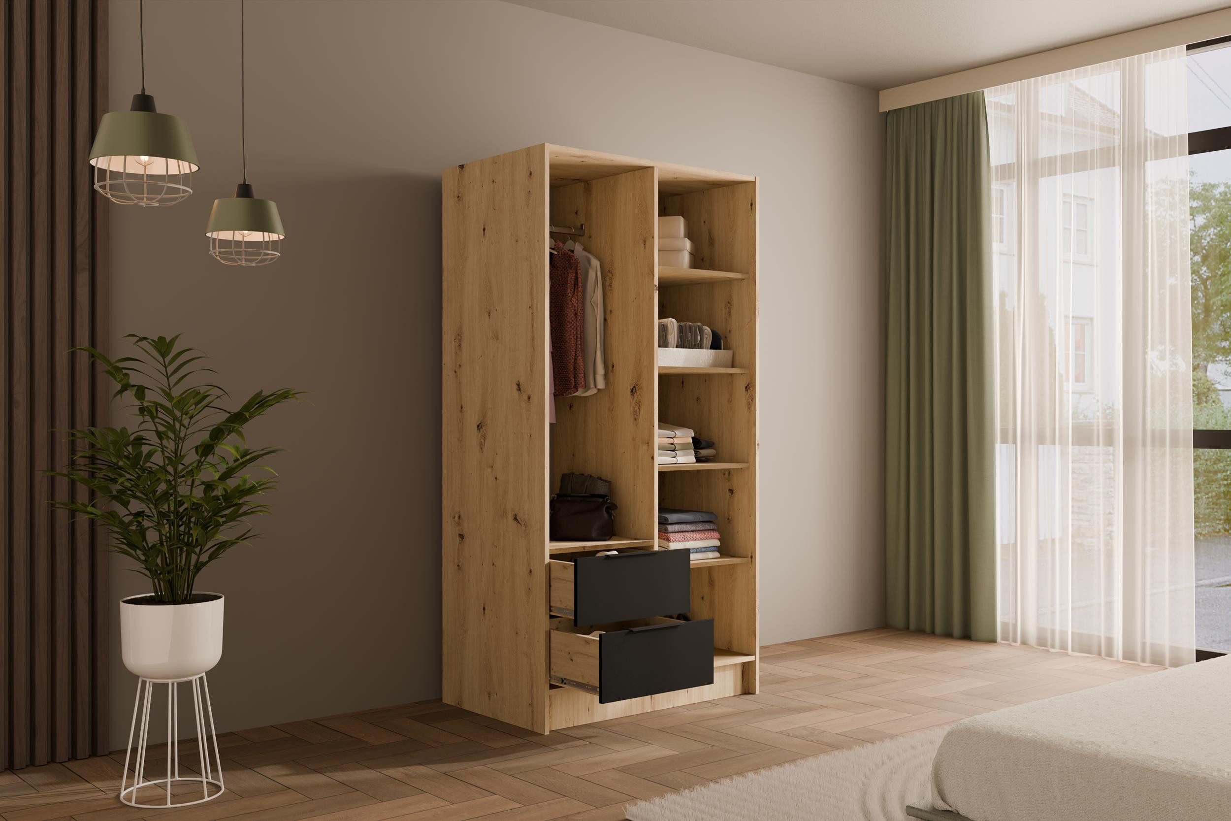 ALTDECOR Drehtürenschrank NELIA (Kleiderschrank Garderobenschrank mit viel Stauraum Moderner Schrank) Vielseitiger Drehtürenschrank mit Spiegeltüren Spiegel Lam – Bild 4 von 5