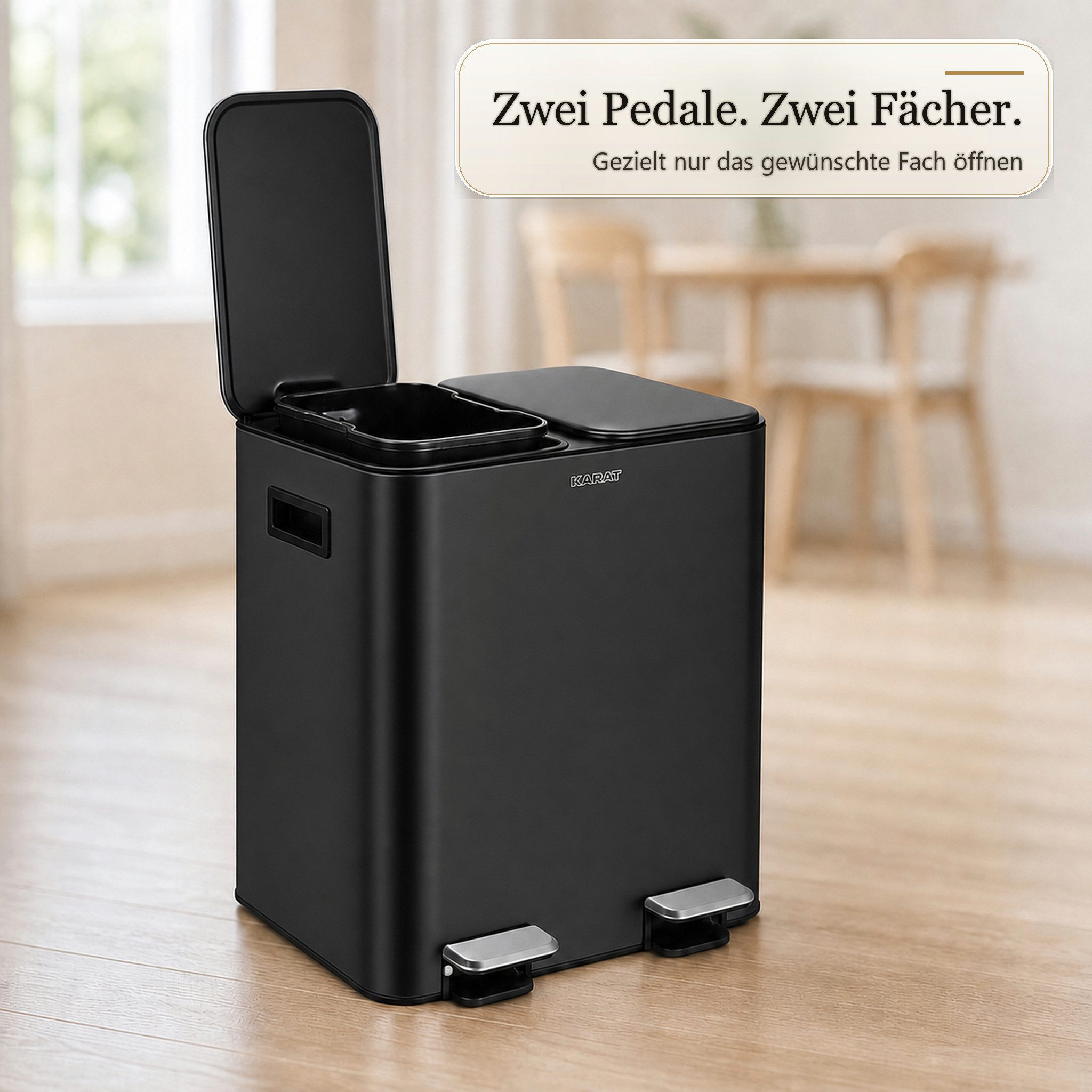 Floordirekt Mülleimer Logan 2 x 15 L Treteimer Soft Close Mülltrennung, Zwei entnehmbare Innenbehälter – Bild 4 von 5