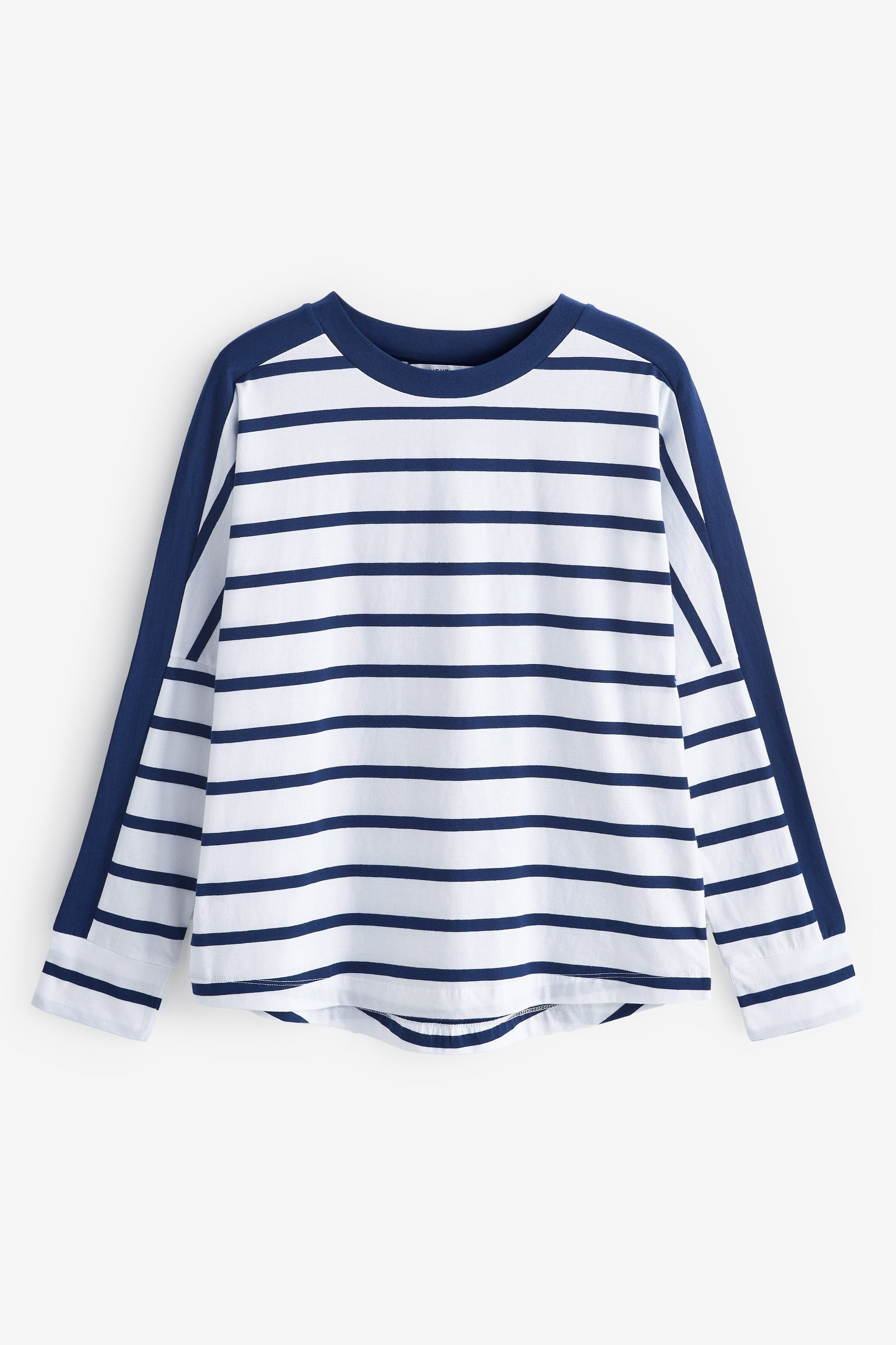 Next Langarmshirt (1-tlg) Blue/White Langärmeliges Stripe T-Shirt Navy