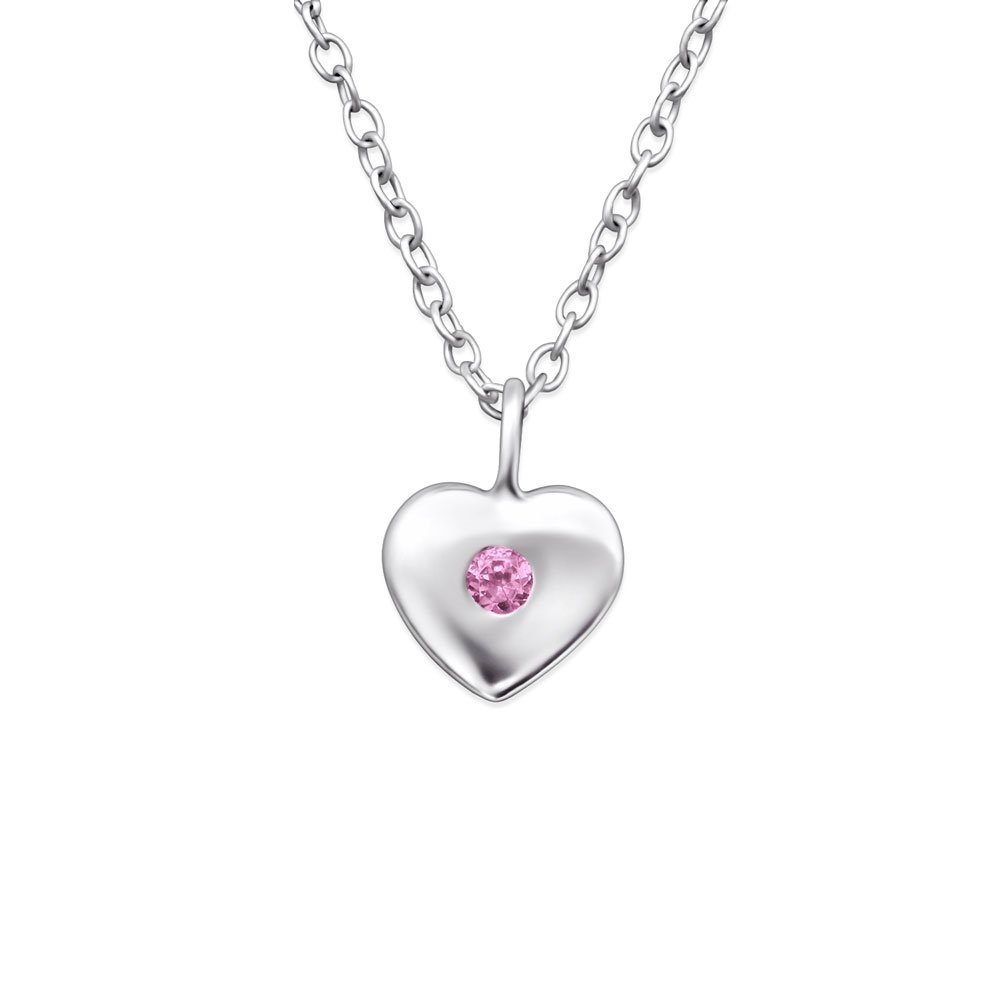 BUNGSA Ketten-Set Kette Herz mit Silber Halskette Kristall (1-tlg), 925 aus pinkem Damen Necklace