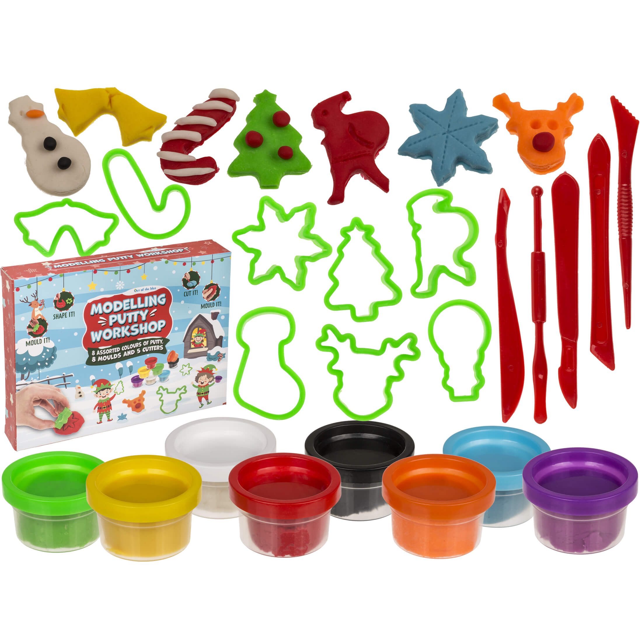 Out of the Blue Play-Doh Kinder Knetwerkstatt Set Weihnachts Knetförmchen Knetwerkzeug Play-Doh (21-tlg), X-Mas Knetformen, Weihnachtsmann, Rentier, Schneemann