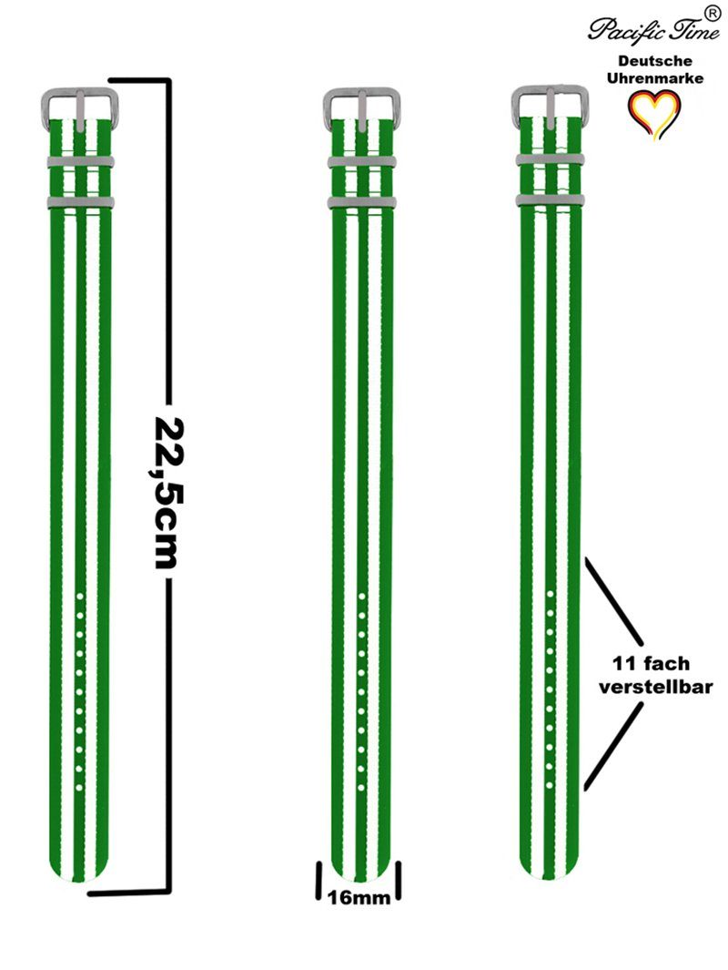 Pacific Time Uhrenarmband Wechselarmband Textil Nylon 16mm, Gratis Versand