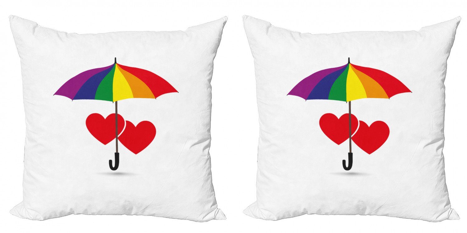 Kissenbezüge Modern Accent Doppelseitiger Digitaldruck, Abakuhaus (2 Stück), Regenbogen Herz-Regenschirm Liebe