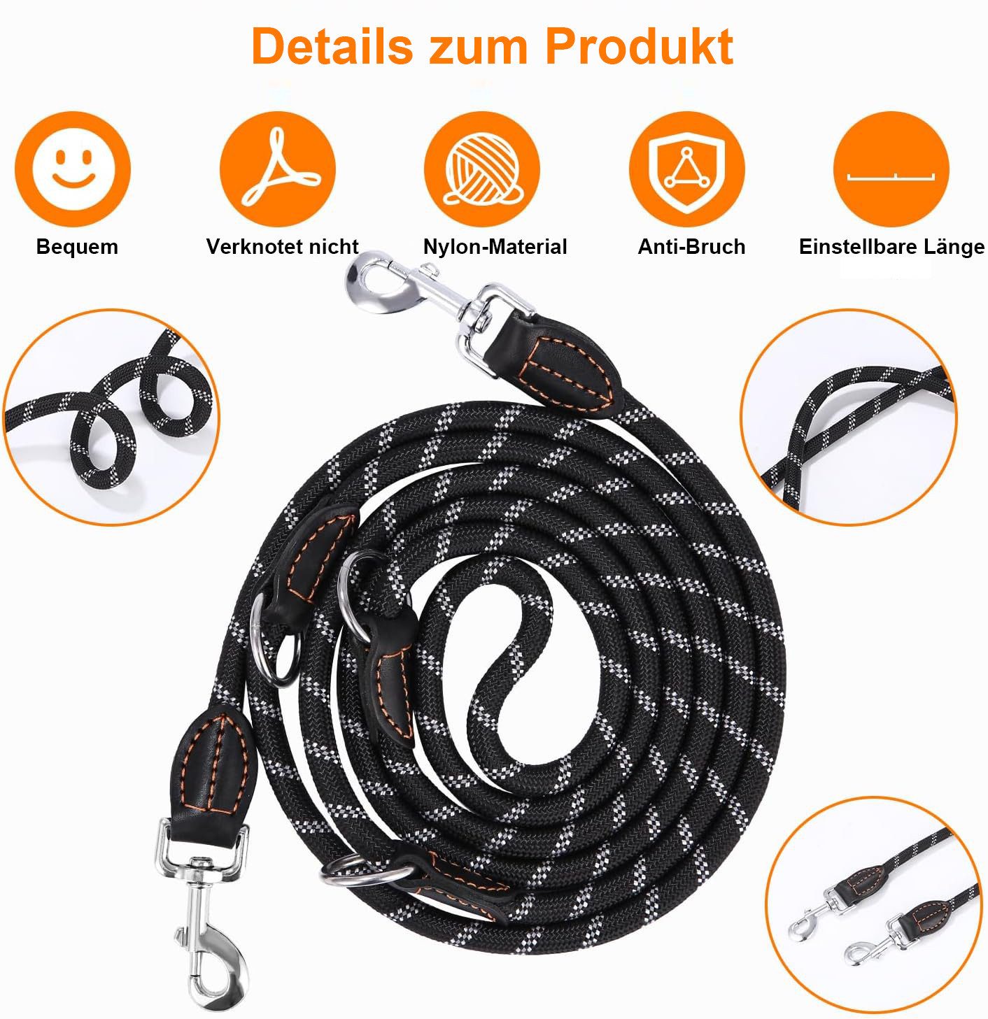 SinLaw Hundeleine Nylonleine, 3 Meter lange verstellbare Leine für große Hunde, (1-tlg), Hundeleine 3m aus Nylon verstellbar, für große Hunde