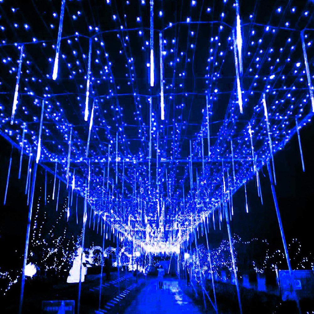 Rosnek LED-Lichterkette 4 Stück Meteorschauer Eiszapfen Blau 8 Regentropfen, Rohre,Weihnachten