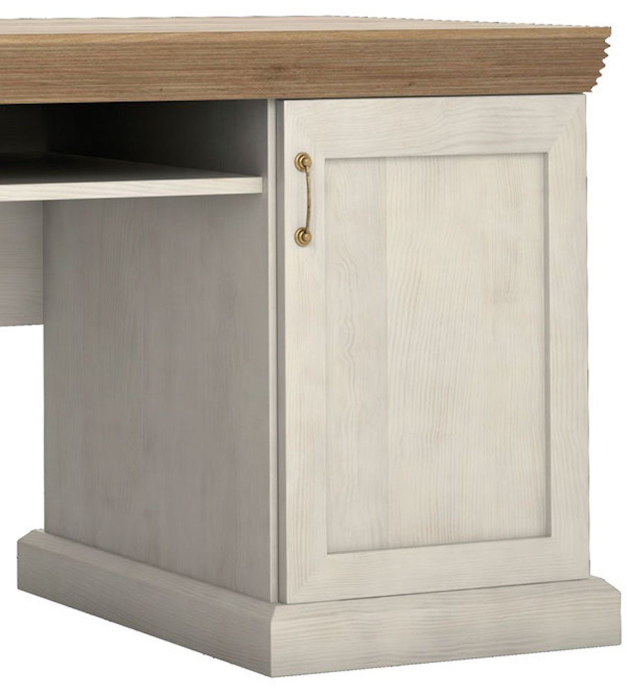 Feldmann-Wohnen Schreibtisch Royal, Landhaus-Stil skandinavisch weiß 147x55cm Pinie Wildeiche