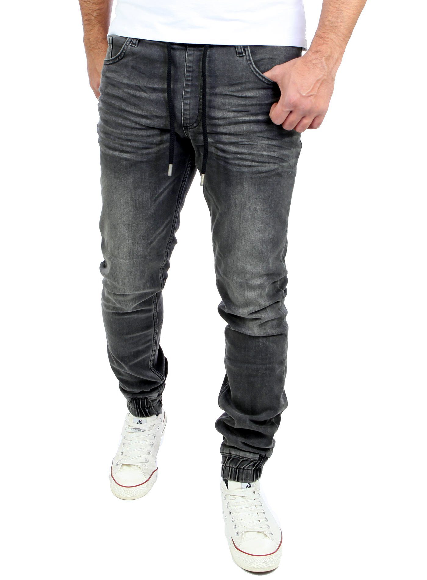 Reslad Stretch-Jeans Reslad Used Look Jeans-Herren Slim Fit Jogging-Hose RS-2073 Stretch Jogging-Denim Slim Fit schwarz
