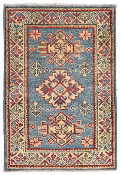 Teppich Handgeknüpfter Shawl Teppich aus Ghazni Wolle - Yandashah - 60x86 cm, THEKO, Rechteckig, 60 x 86 cm, Blau