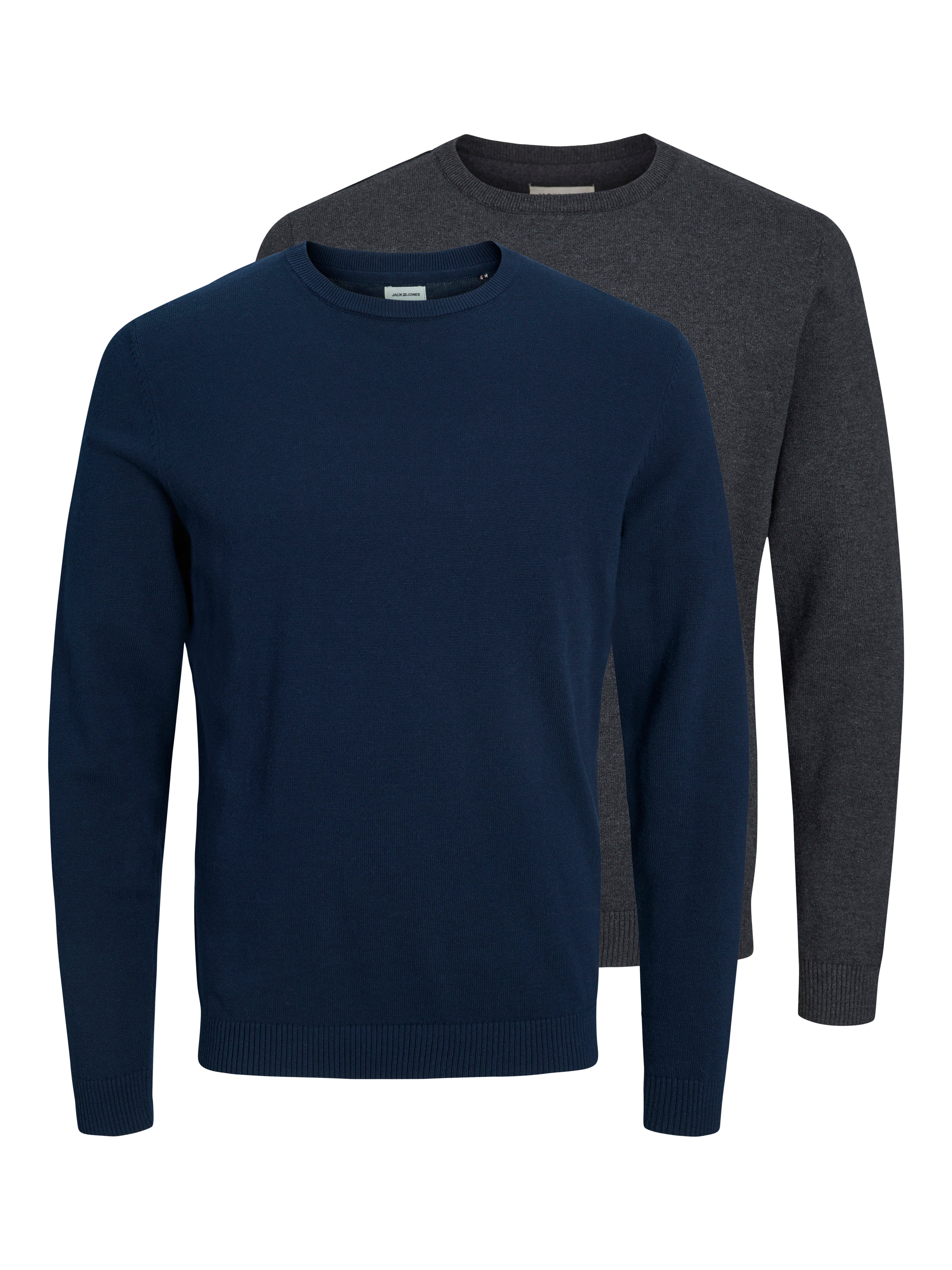 Jack & Jones Rundhalspullover JJEBASIC KNIT CREW NECK 2PK MP (Packung, 2-tlg) Baumwolle, regular fit