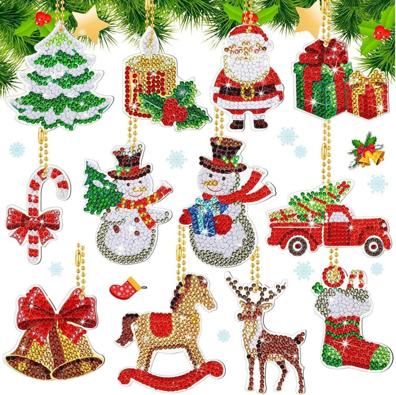 Back-Set 5D Diamond Painting Weihnachten Schlüsselanhänger Set 12 Stück DIY Kit