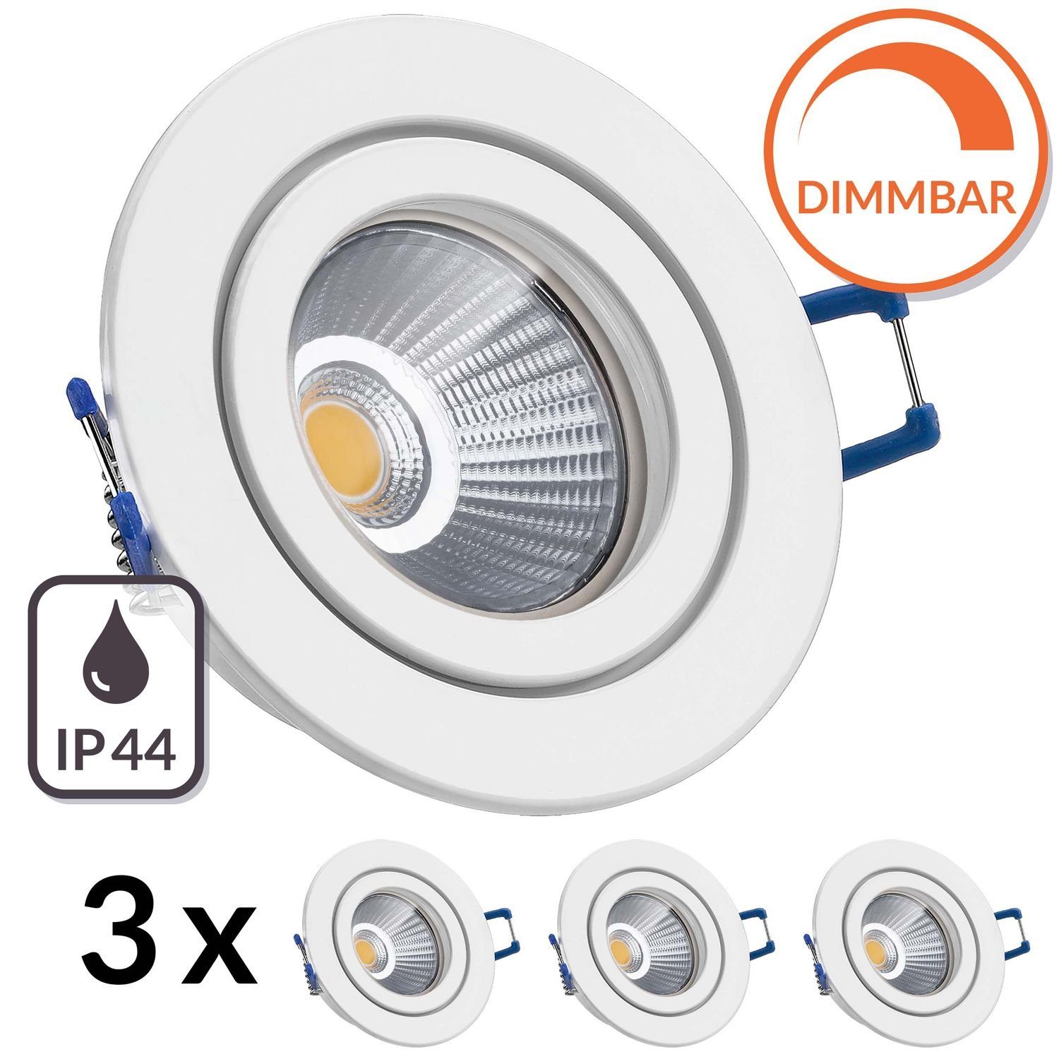 LEDANDO LED Einbaustrahler 3er IP44 LED Einbaustrahler Set extra flach in weiß mit 6,5W Leuchtmit