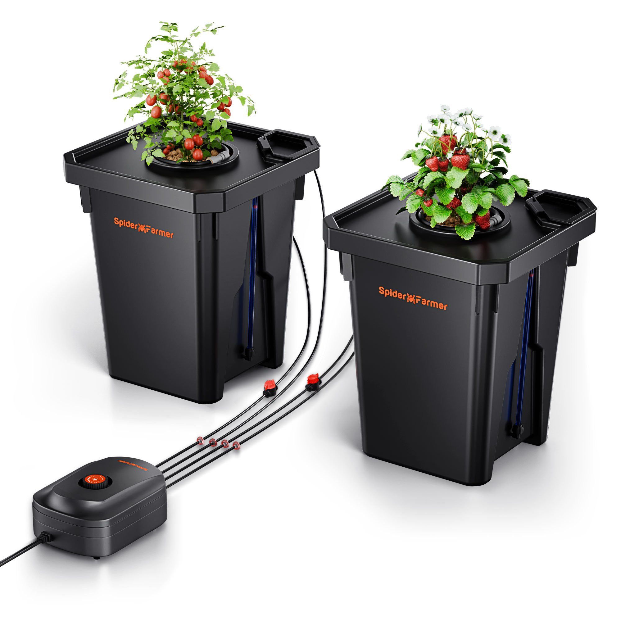 Spider Farmer Bewässerungssystem Spider Farmer Tiefwasserkultur (DWC) Hydroponik-System, (Komplettset inklusive Belüftung und Bewässerung), DWC System mit Top Drip Bewässerung für 2 Pflanzen