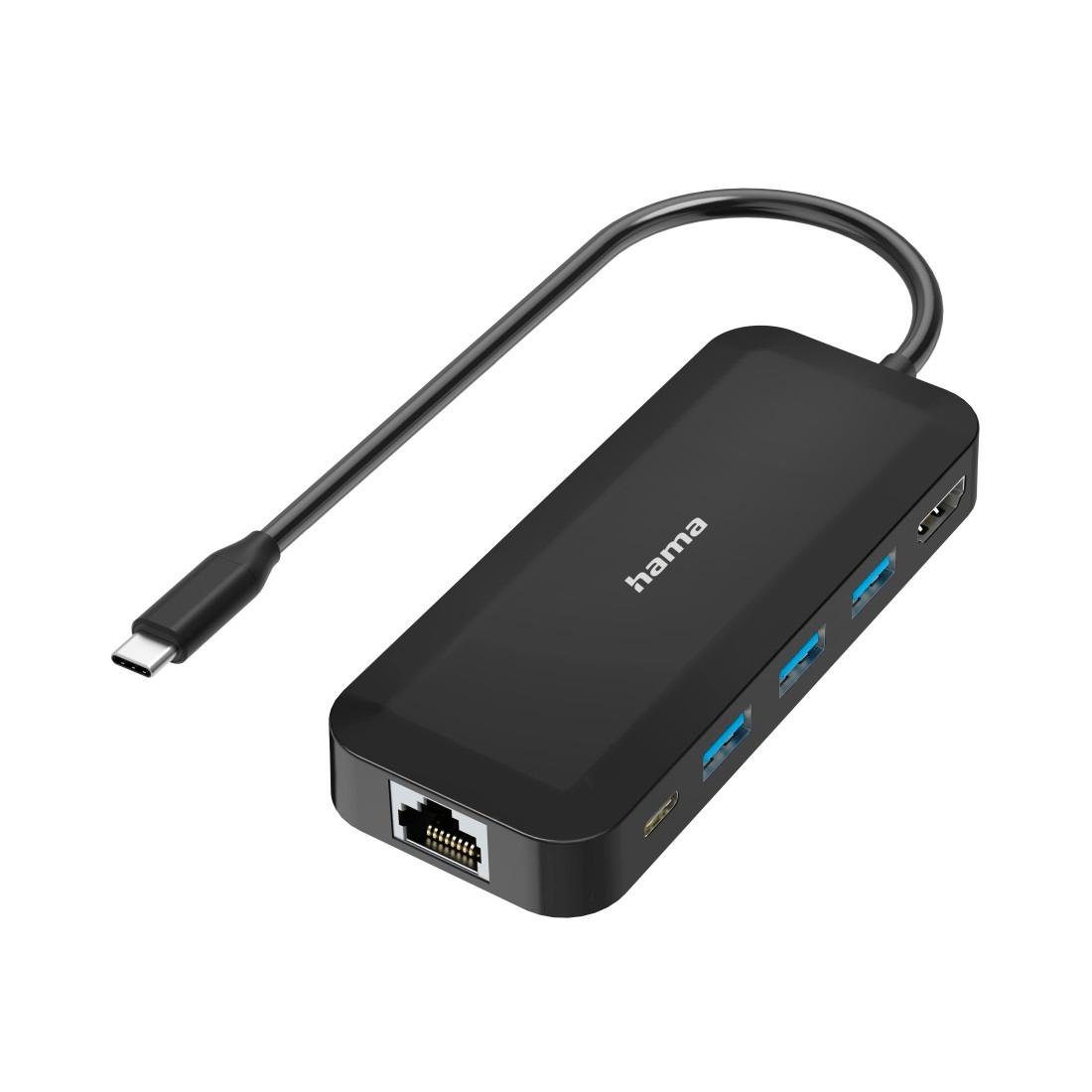 Hama USB-C-Hub, Multiport, 6 Ports, 3x USB-A, USB-C, HDMI™, LAN/Ethernet USB-Adapter USB-C zu 3x USB Typ A, HDMI, RJ-45 (Ethernet), USB Typ C, 15 cm