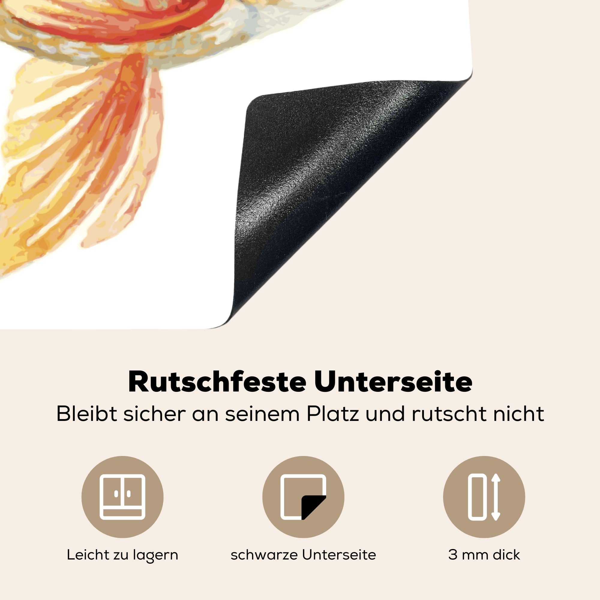 cm, (1 eines 70x52 Hintergrund, Goldfischs Vinyl, weißem Illustration nutzbar, tlg), Arbeitsfläche Ceranfeldabdeckung schwimmenden Herdblende-/Abdeckplatte MuchoWow Mobile auf