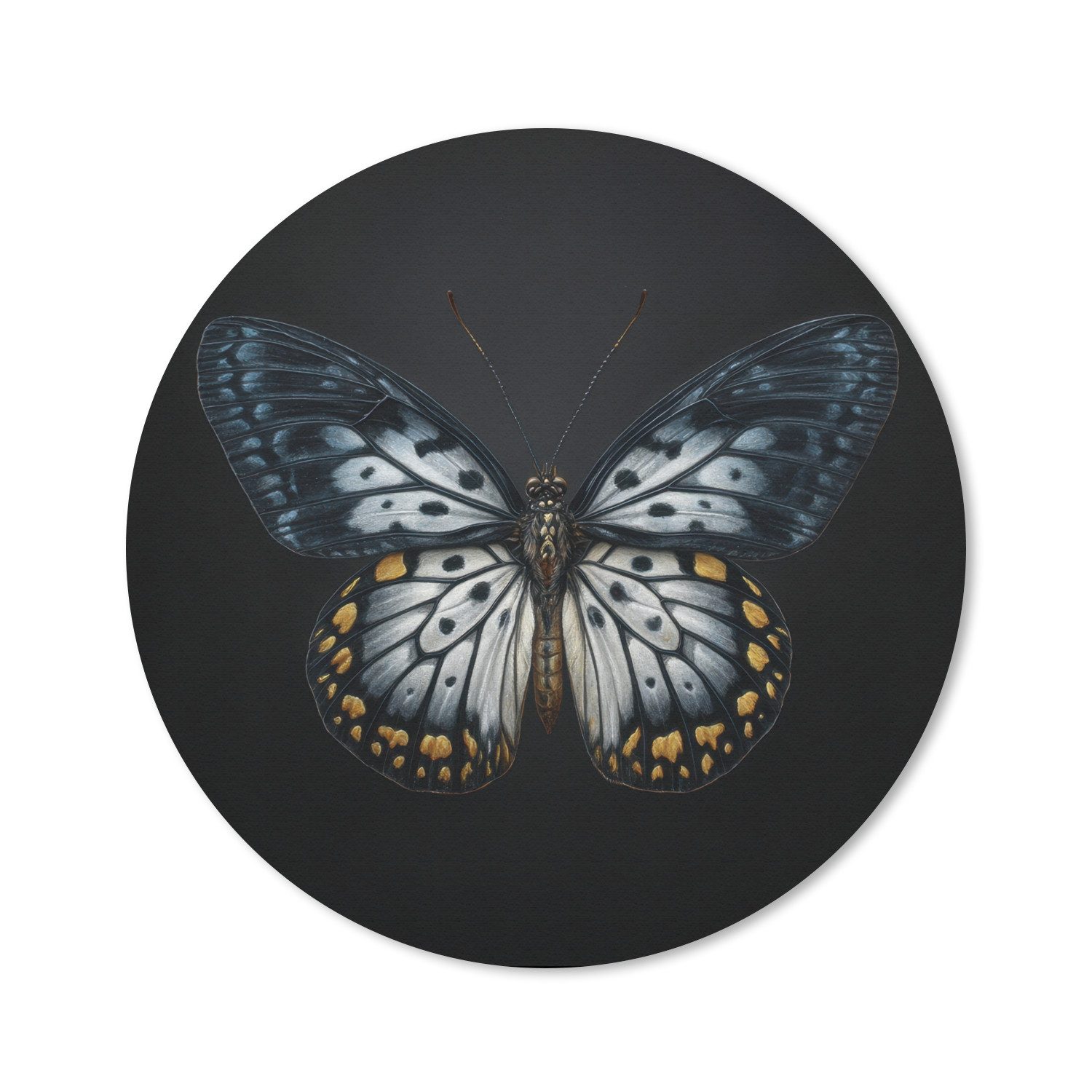 MuchoWow Mauspad Schmetterling - Monochrom - Balance (1-St), Mousepad mit Rutschfester Unterseite, Gaming, Rund, 30x30 cm