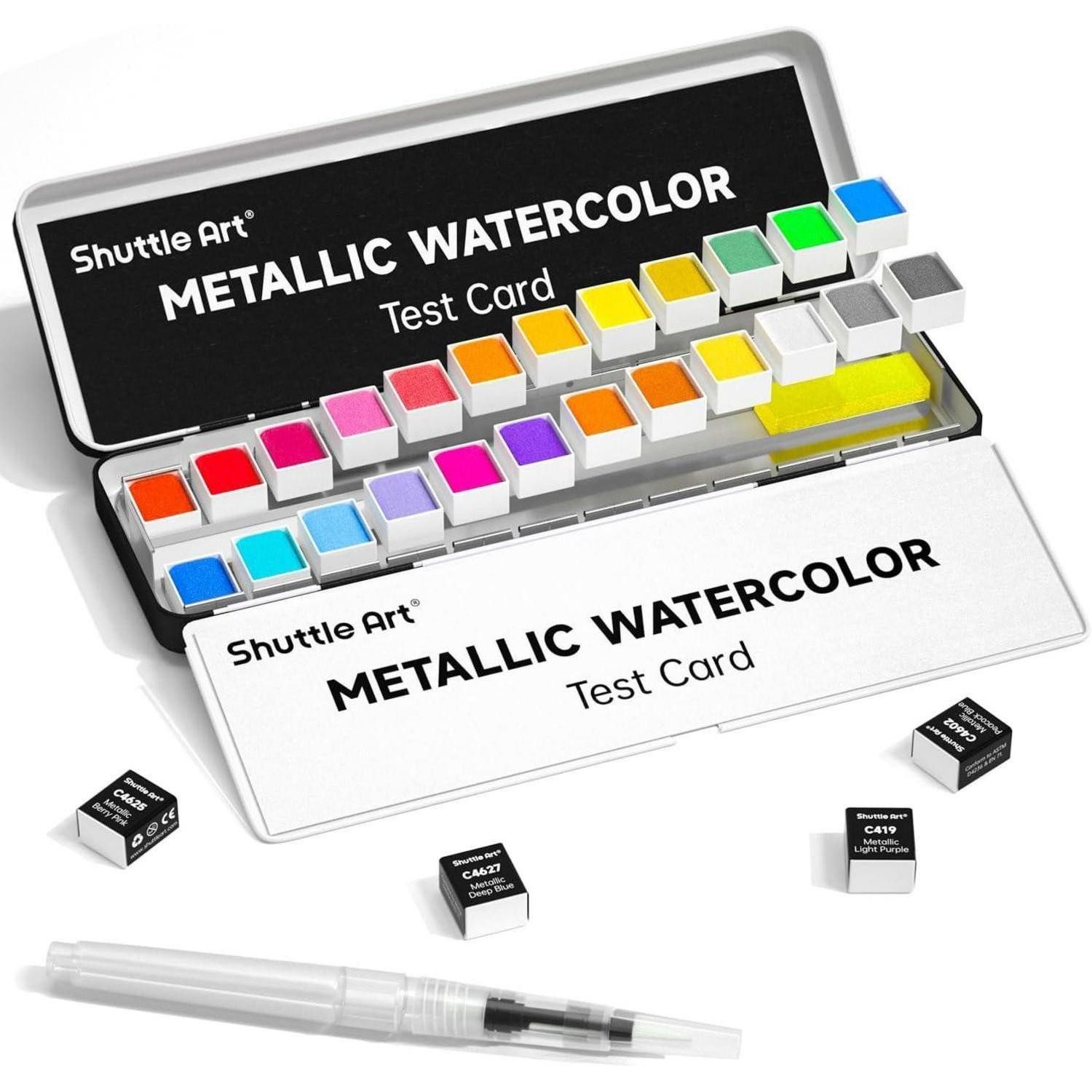 LuxusKollektion Malstift Aquarellfarben Metallic 24 Wasserpinsel 24 Metallic Farben
