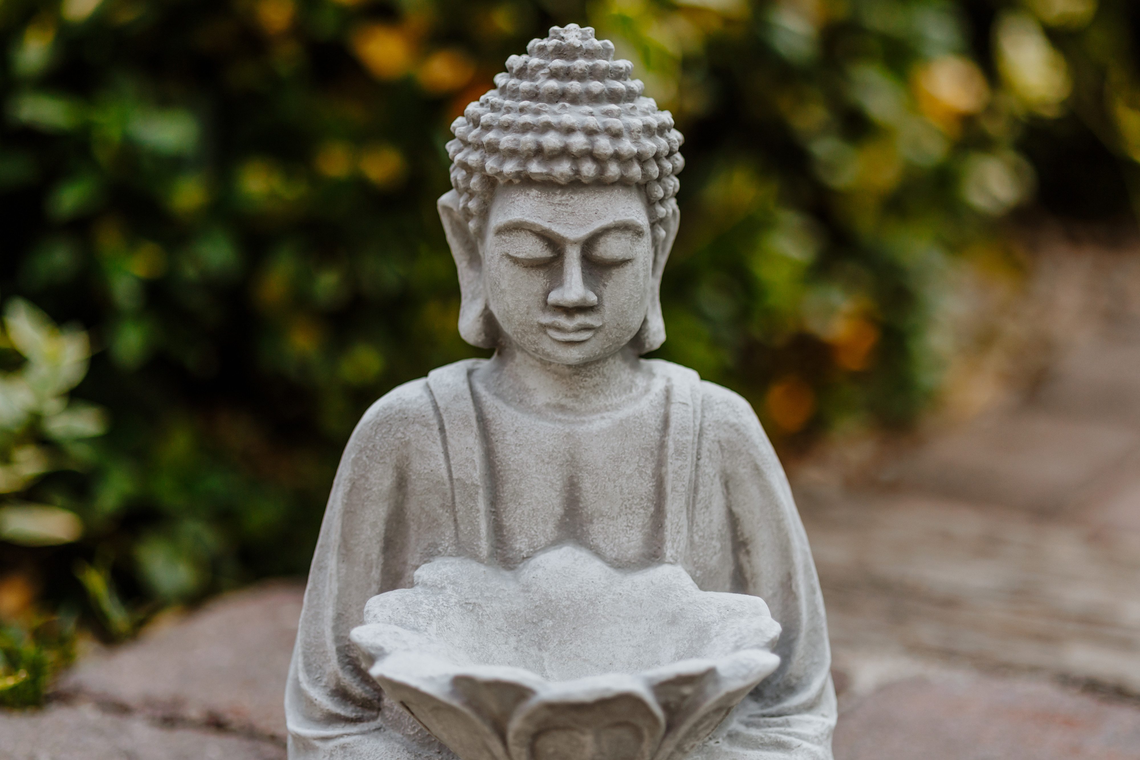 gartendekoparadies.de Gartenfigur Buddha mit Schale Lotusblüte, Steinfigur, H. 33 cm, 9 kg, Frostsicher