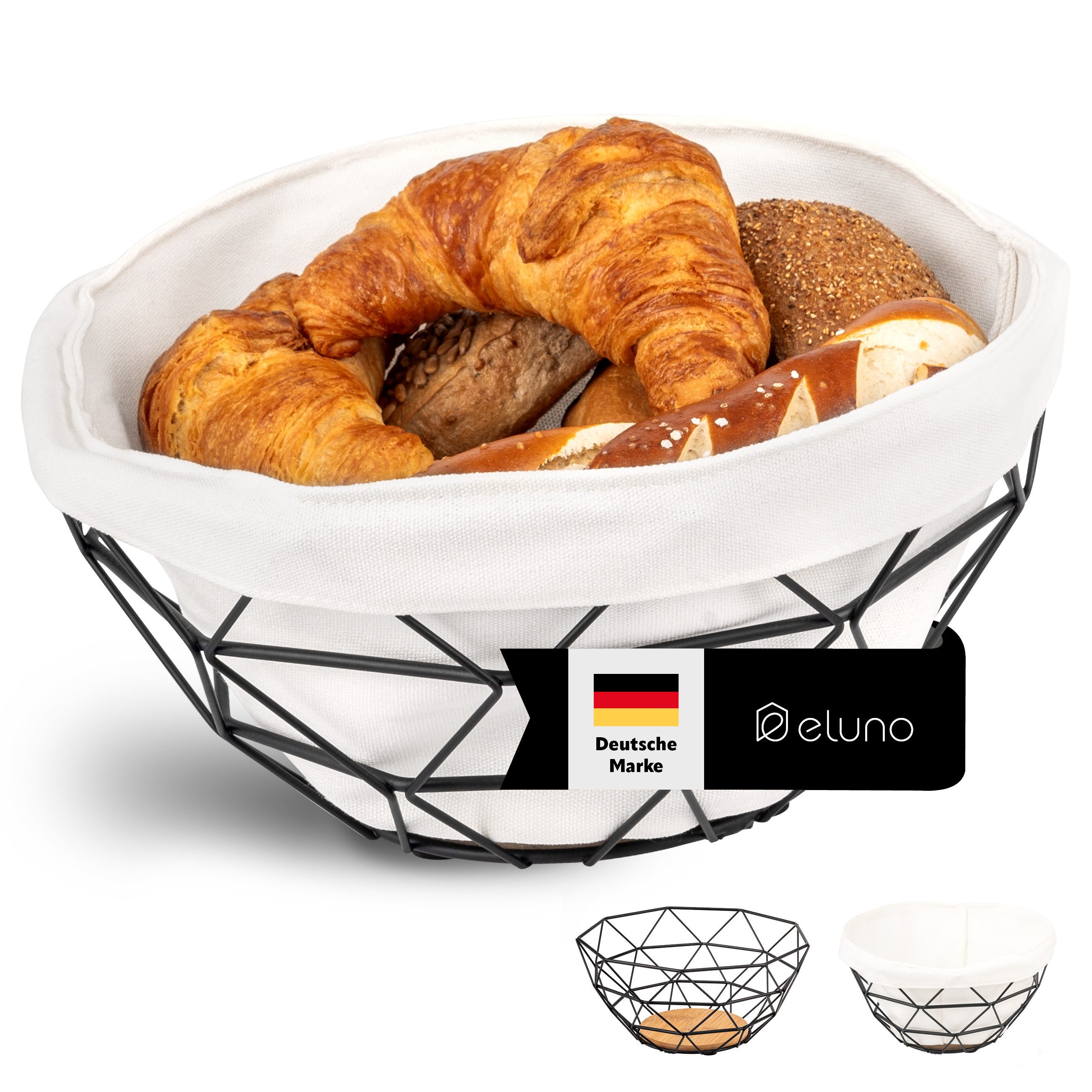 Obstschale Obstkorb, Brotkorb, Metall schwarz & Bambus Ø ca. 30x14 H cm