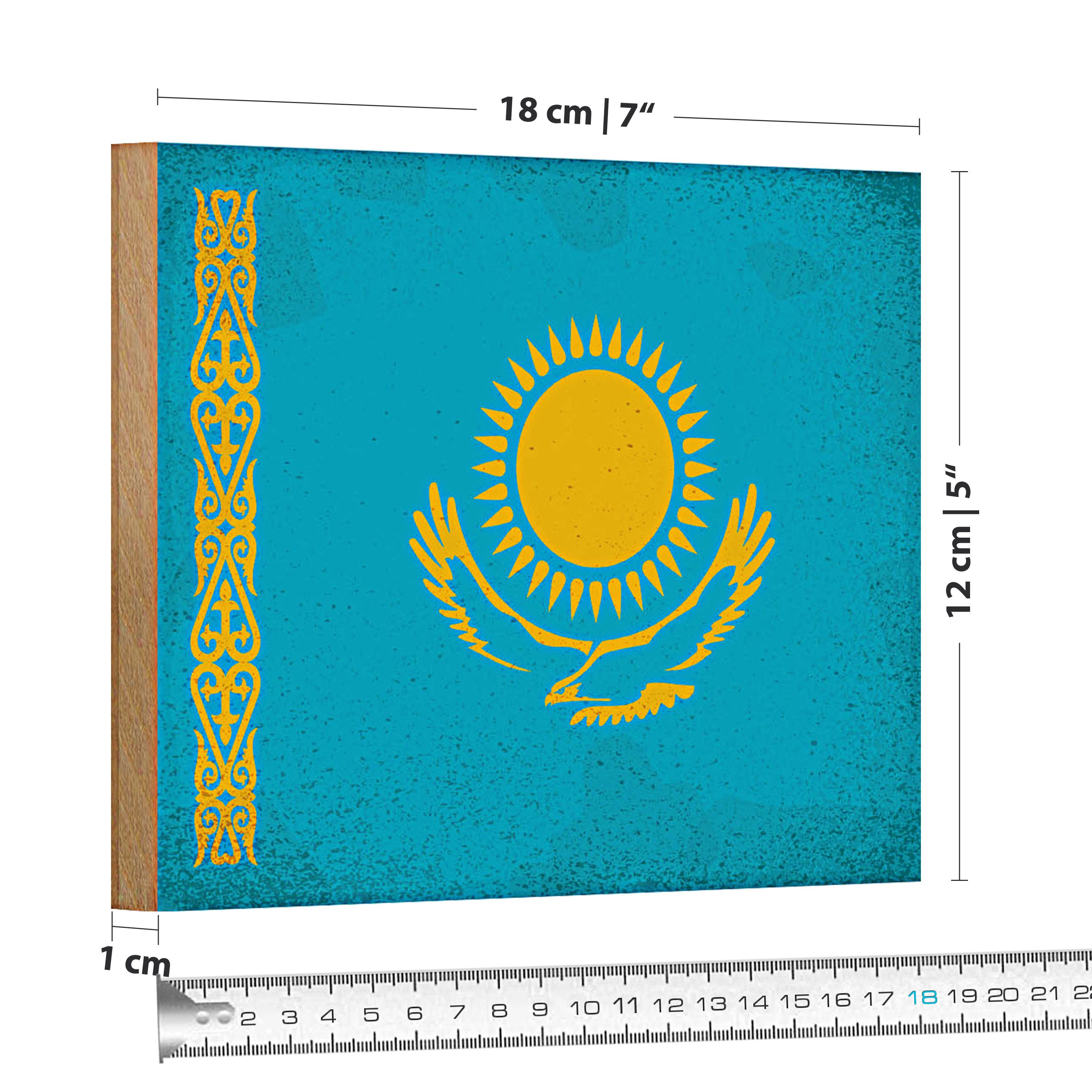 Roomando Holzbild Flagge Kasachstan 18x12cm Kazakhstan Vintage