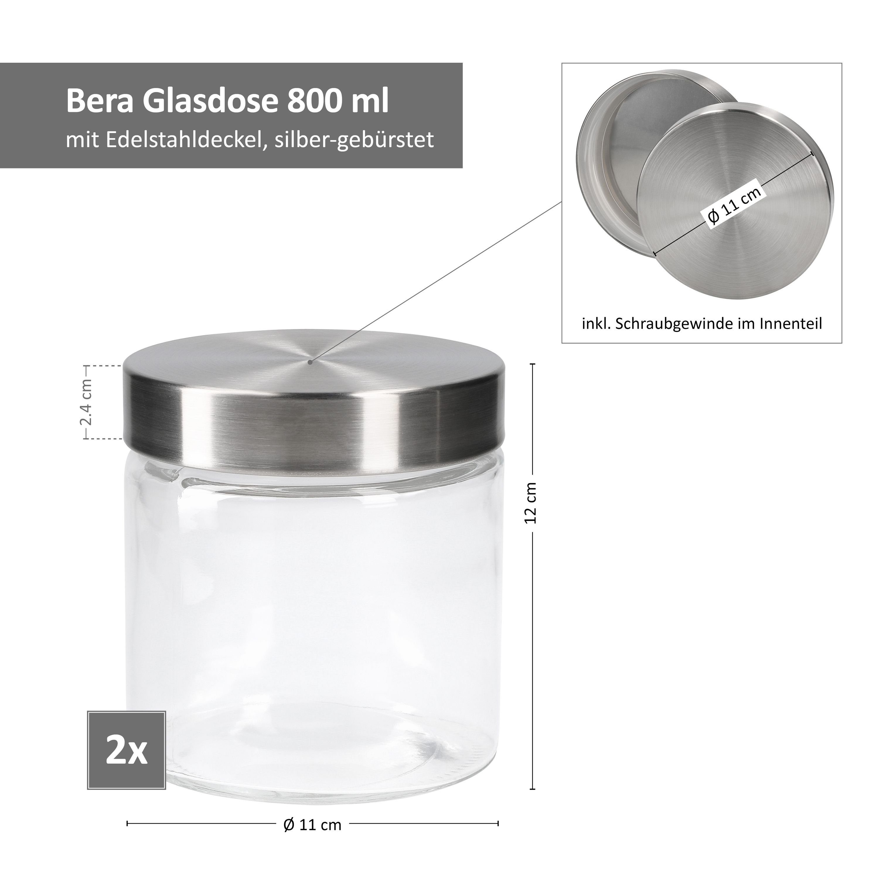 Bera Glas Vorratsglas Dose, Vorratsglas MamboCat mit Metall-Herz 800ml & Schraubdeckel 2x Box