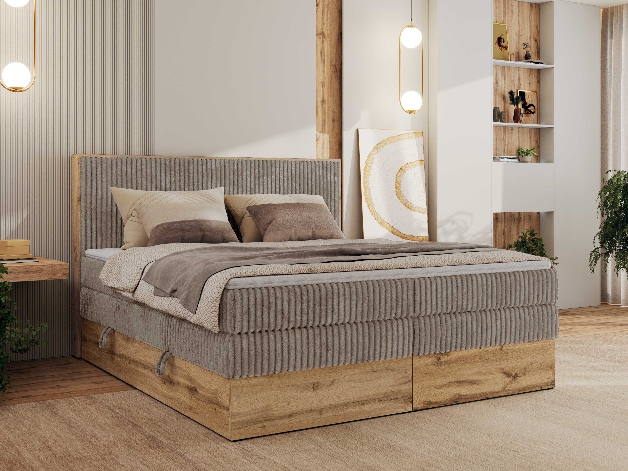 MKS MÖBEL Boxspringbett WOOD CLASSIC KING (Packung, Set, Topper T25/Visco, hohe Kopfteil, Multipocket-Matratze), Polsterbett, zwei Bettkästen, Möbelplattenelementen