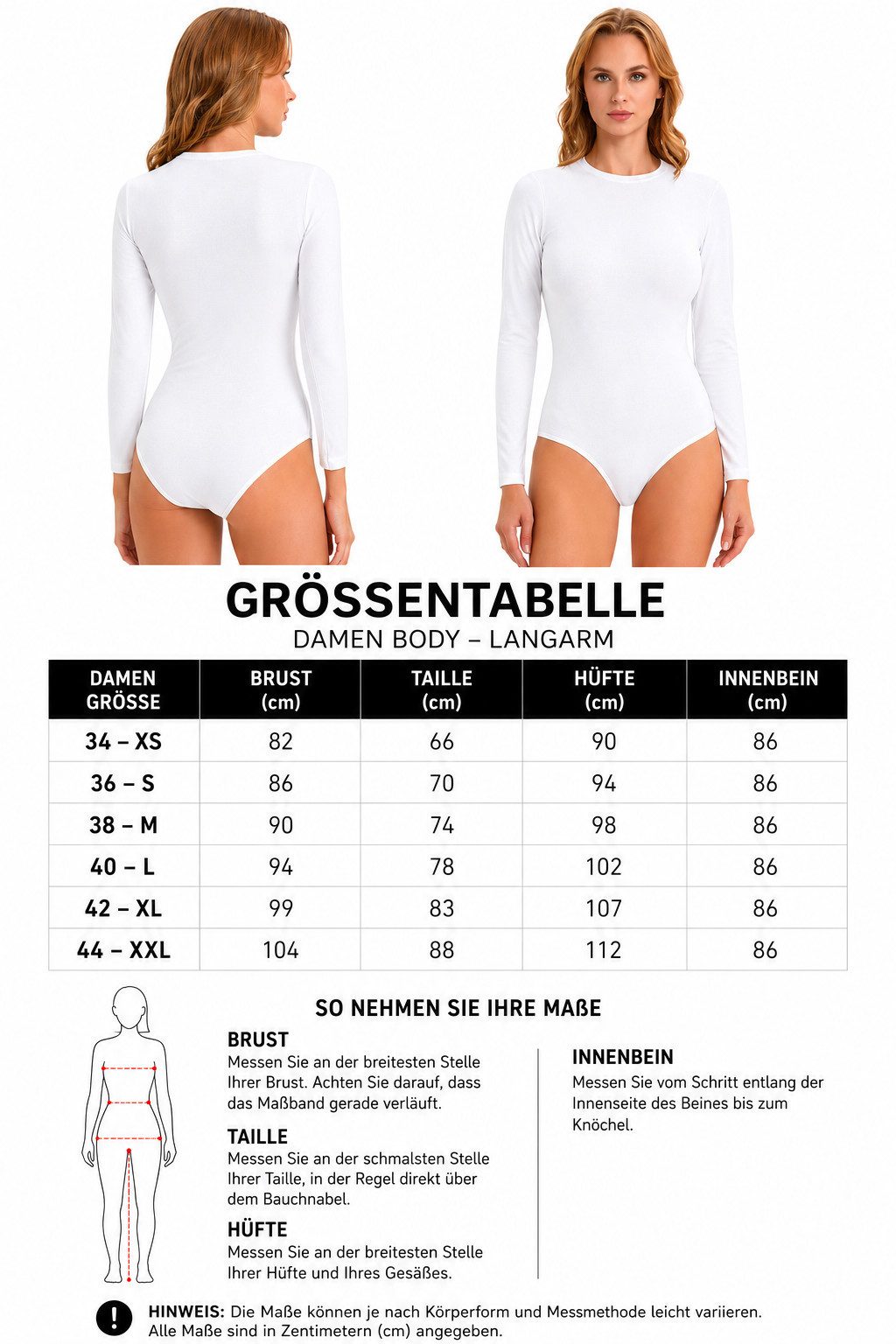 DDOnlineShop Langarmbody Tanktop Damen body mit Rundhalsausschnitt – Figurformend (2-tlg) – Bild 2 von 5