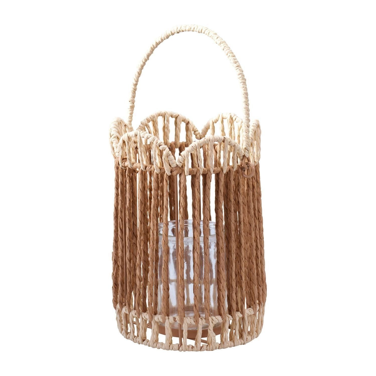 Koopman Windlicht Laterne ROPY, H 21 cm, Beige, Braun, Metall, (1 St), Kordel-Ummantelung, mit Glaseinsatz