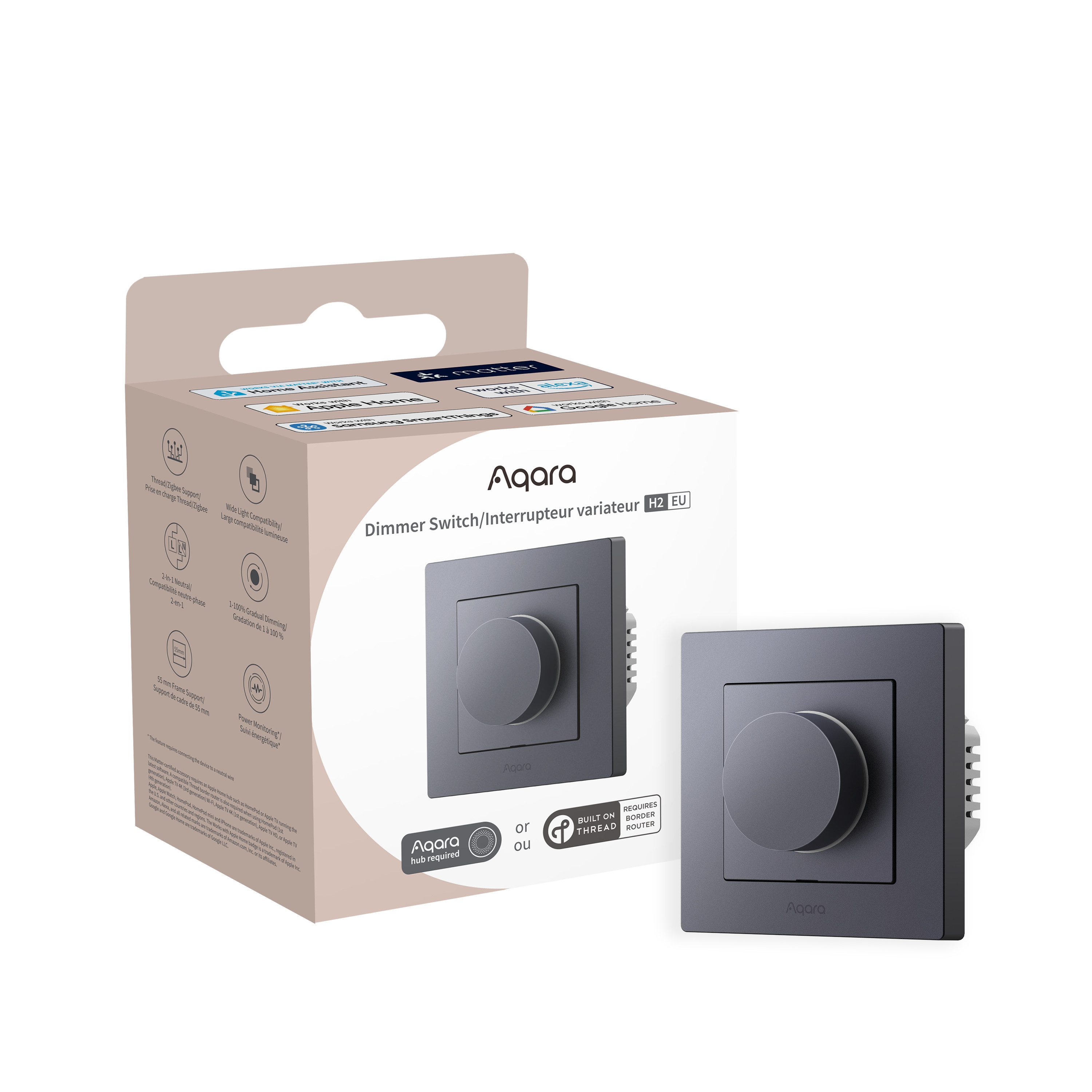 Aqara Dimmschalter H2, Smarter Выключатель, Thread/Zigbee Protokoll,für Dimmbare LED/CFL/Glühlampen/Halogen-Lampen