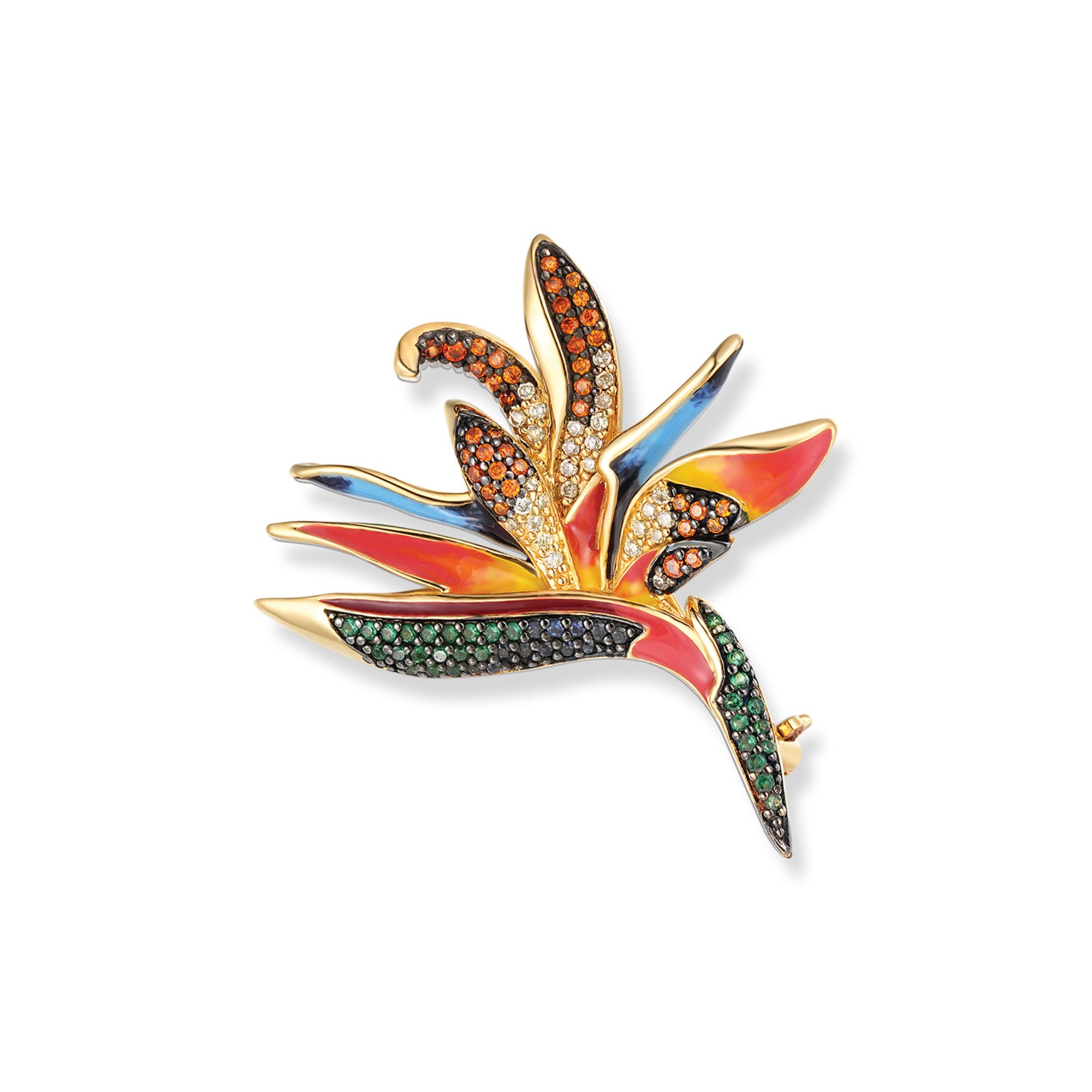 Seinerzeit FLORA & FAUNA Kettenanhänger Paradies Blumen Anhänger / Brosche (1-tlg), Material: 925 Sterling Silber, vergoldet, geschwärzt mit Emaille