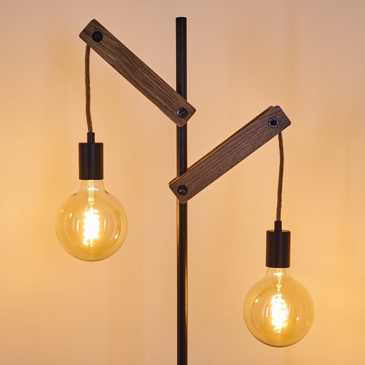 mit 150cm, »Voceto« am hofstein ohne verstellbare E27, Stehlampe Höhe Retro/Vintage-Design Leuchtmittel, Kabel Stehleuchte, Metall/Holz/Hanfseil, Fußschalter Schwarz/Natur,