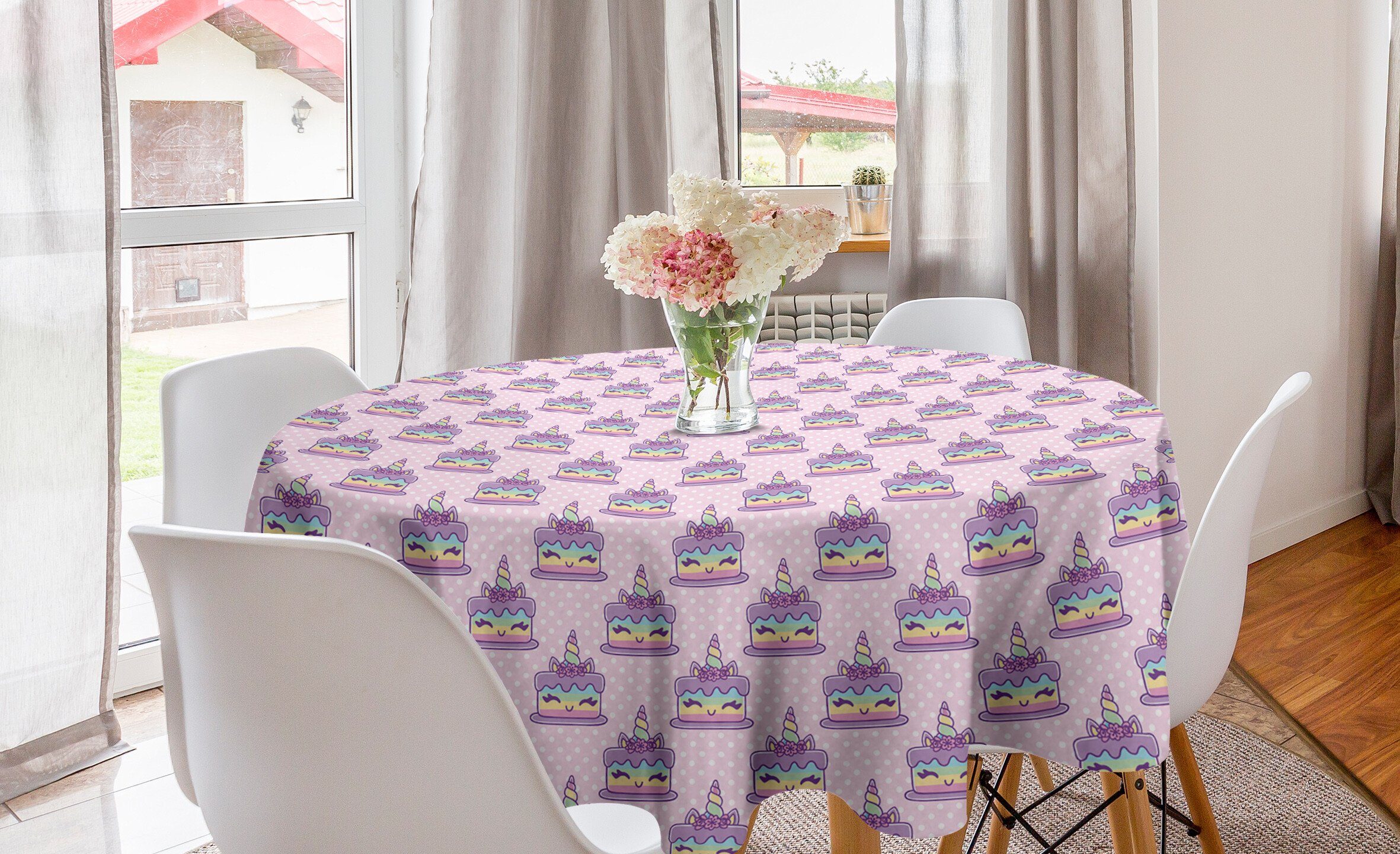 Lustige Kreis für Tupfen Tischdecke Einhorn-Kuchen Esszimmer Abakuhaus Tischdecke Rosa Dekoration, Abdeckung Küche