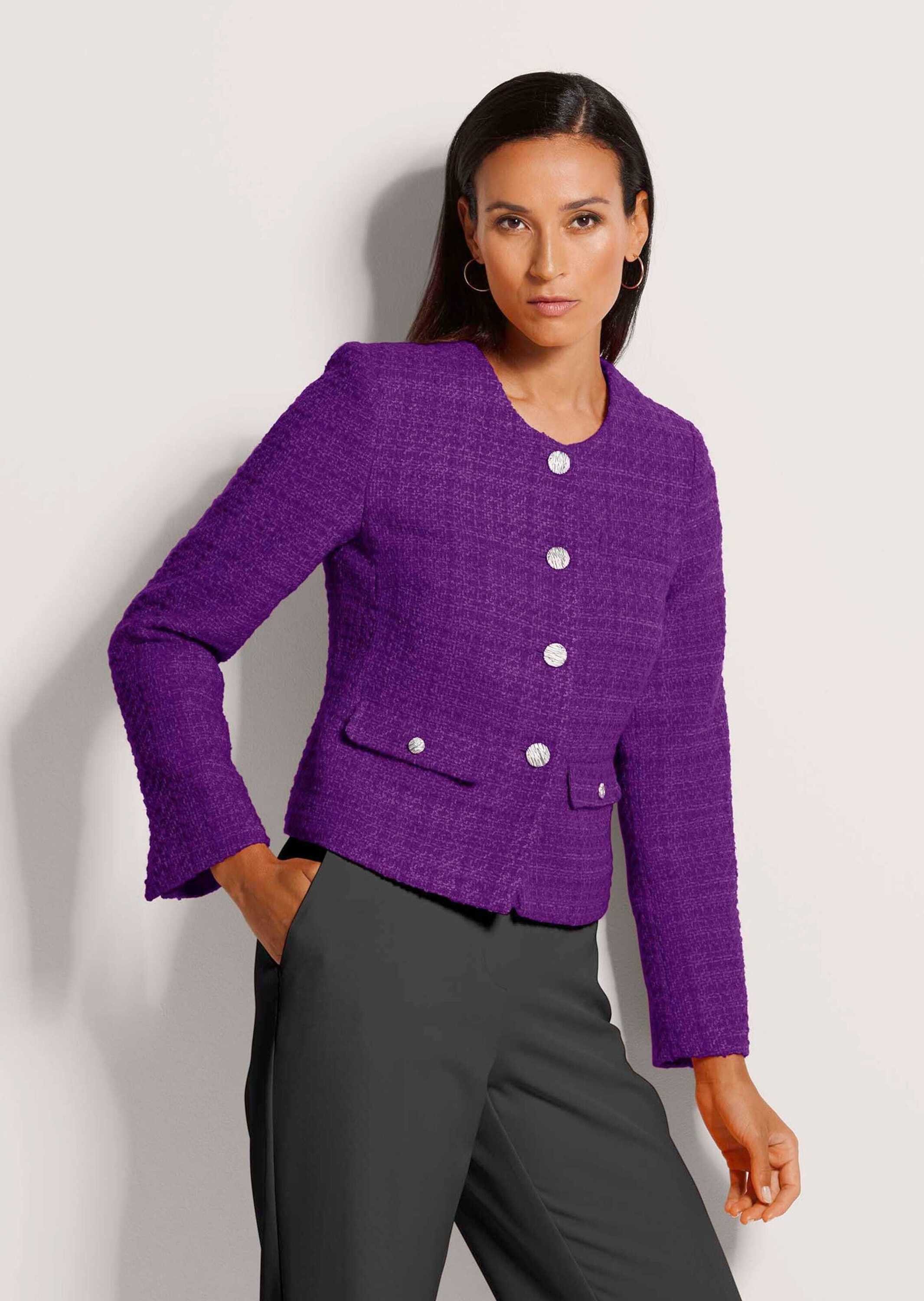 MADELEINE Kurzblazer Eleganter Tweed-Kurzblazer mit Metallknöpfen Businessjacke mit Rundhals, edle Metallknöpfe, im Tweed-Design