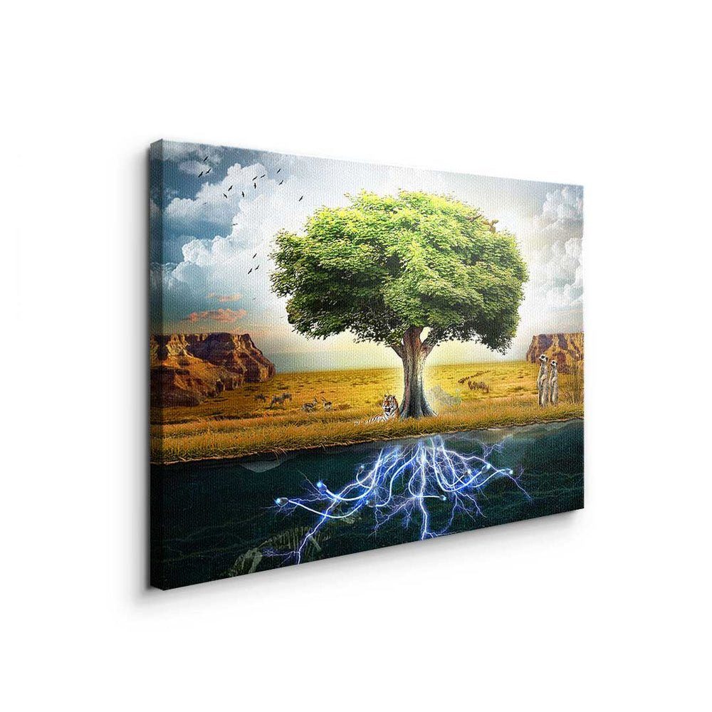 Tree Baum Motivationsbild Rahmen Leinwandbild - DOTCOMCANVAS® silberner Premium - Spiritual Leinwandbild, - Min -