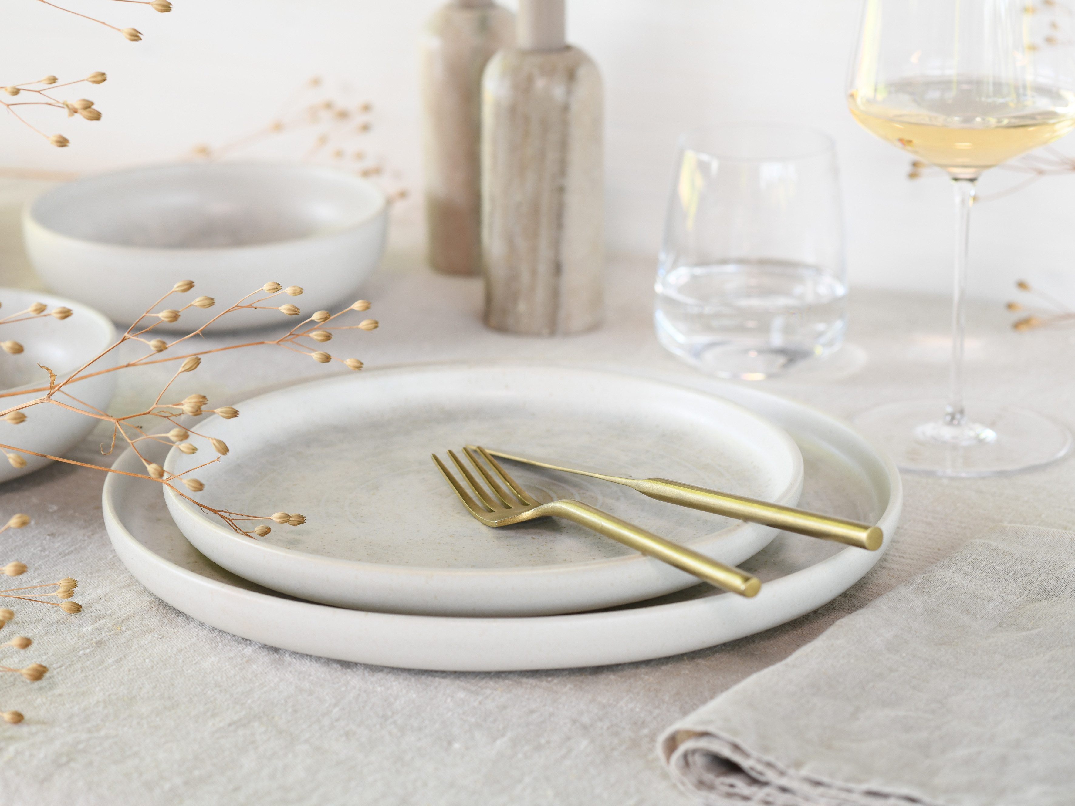 CreaTable Teller-Set Uno Athena, Teller Set 12-tlg (12-tlg), 4 Personen, Steinzeug, Ringe-Relief, Vintage Style